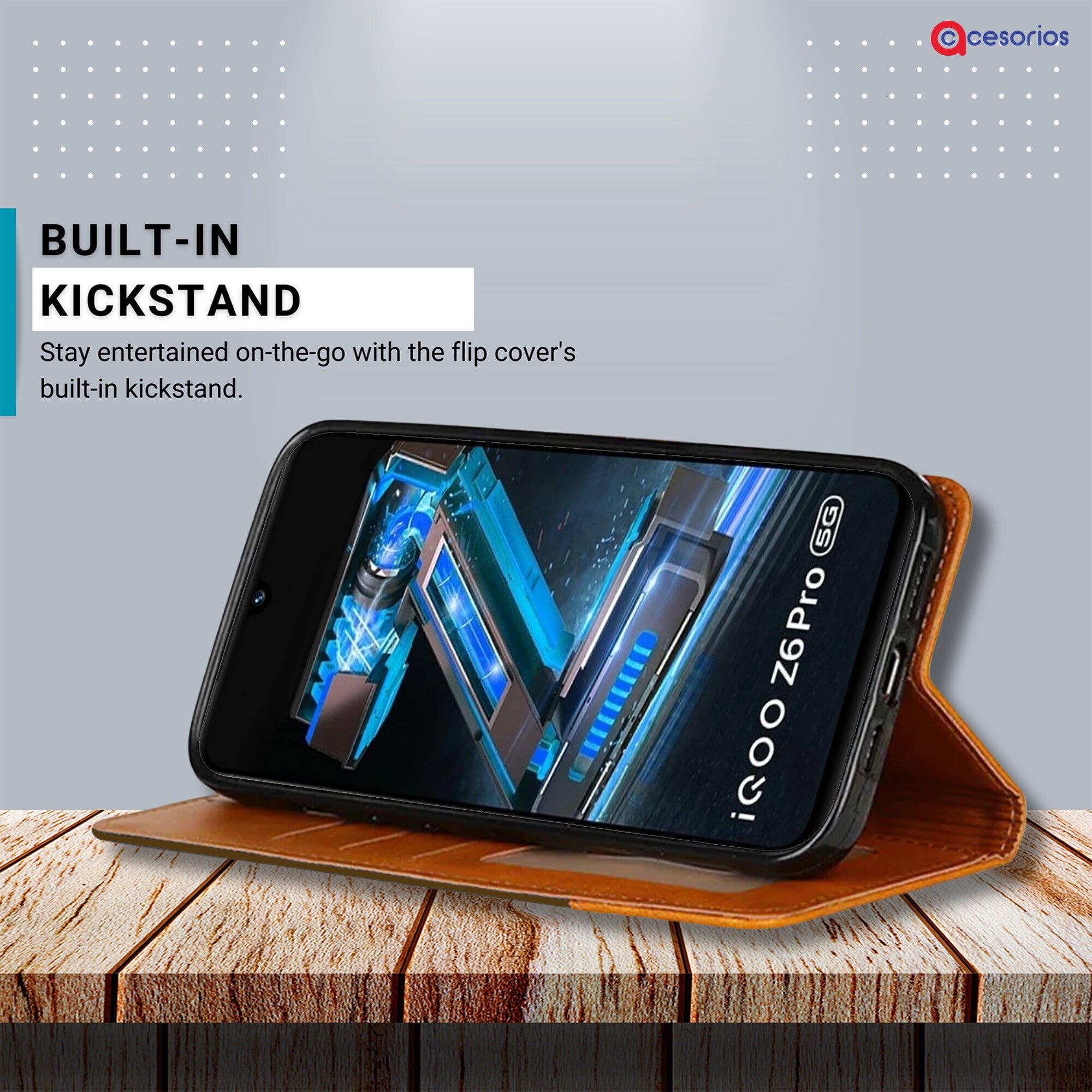 Accesorios Iqoo Z6 Pro denim flip cover – Dark Brown – Image 4 #color_dark brown