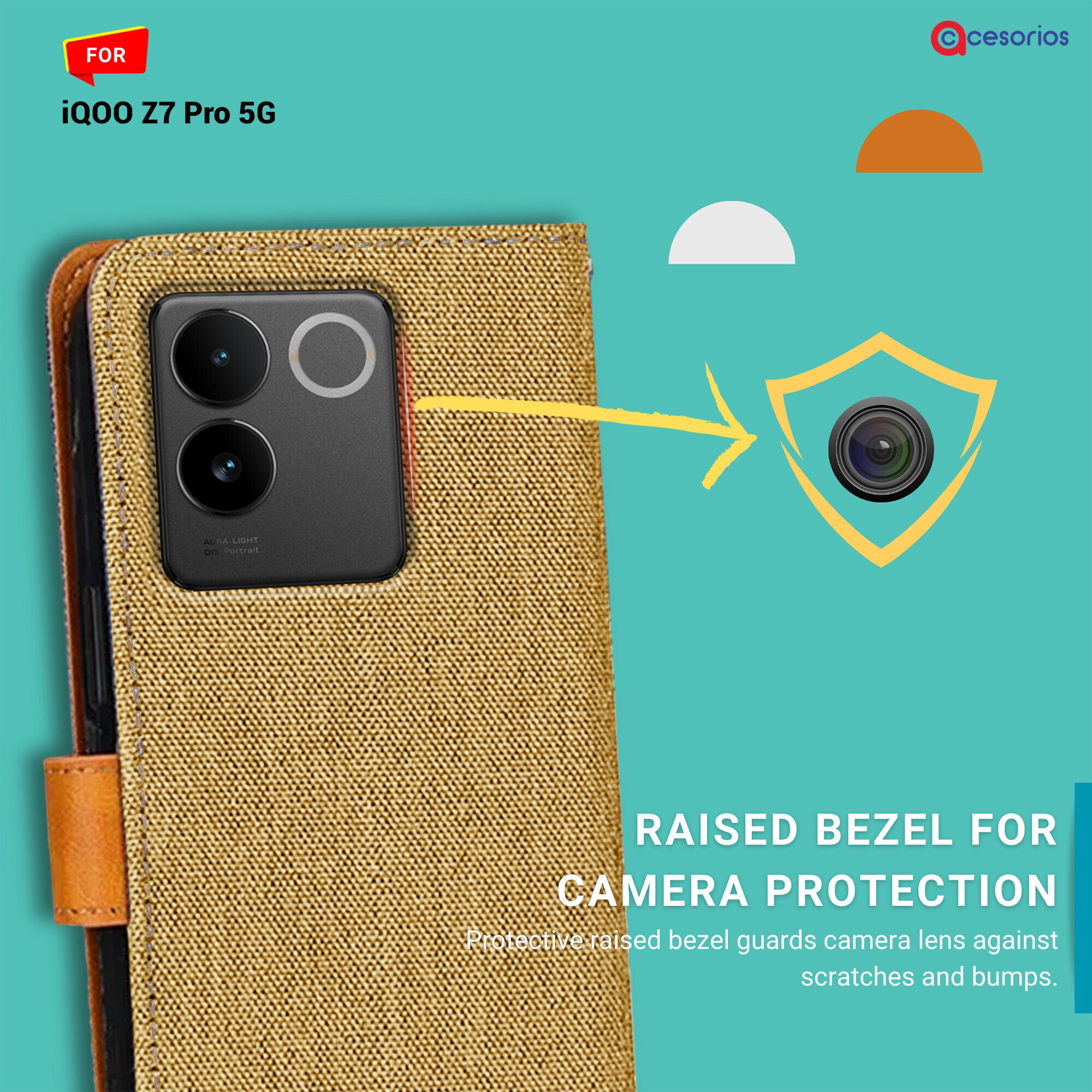 Accesorios Iqoo Z7 Pro 5G denim flip cover – Light Brown – Image 2 #color_light brown