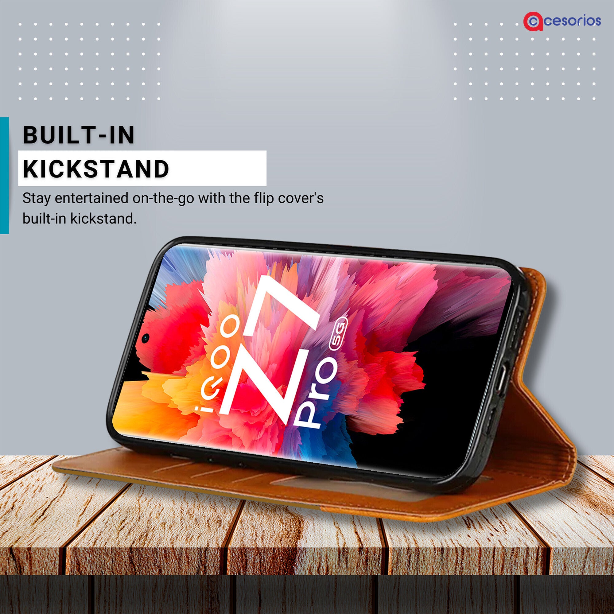 Accesorios Iqoo Z7 Pro 5G denim flip cover – Light Brown – Image 4 #color_light brown