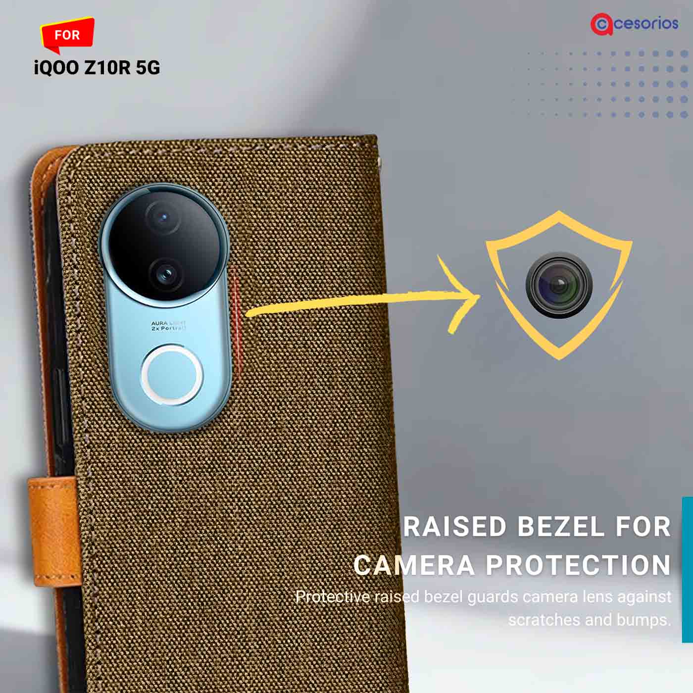 Accesorios Iqoo Z10R 5G denim flip cover – Dark Brown – Image 2 #color_dark b