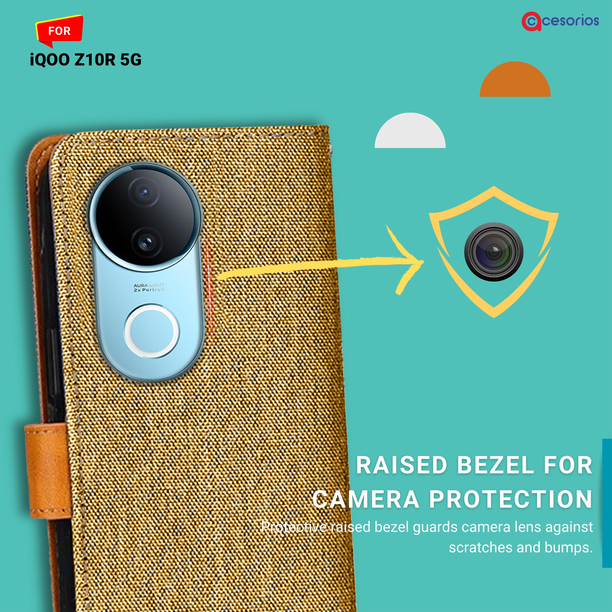 Accesorios Iqoo Z10R 5G denim flip cover – Light Brown – Image 2 #color_light brown