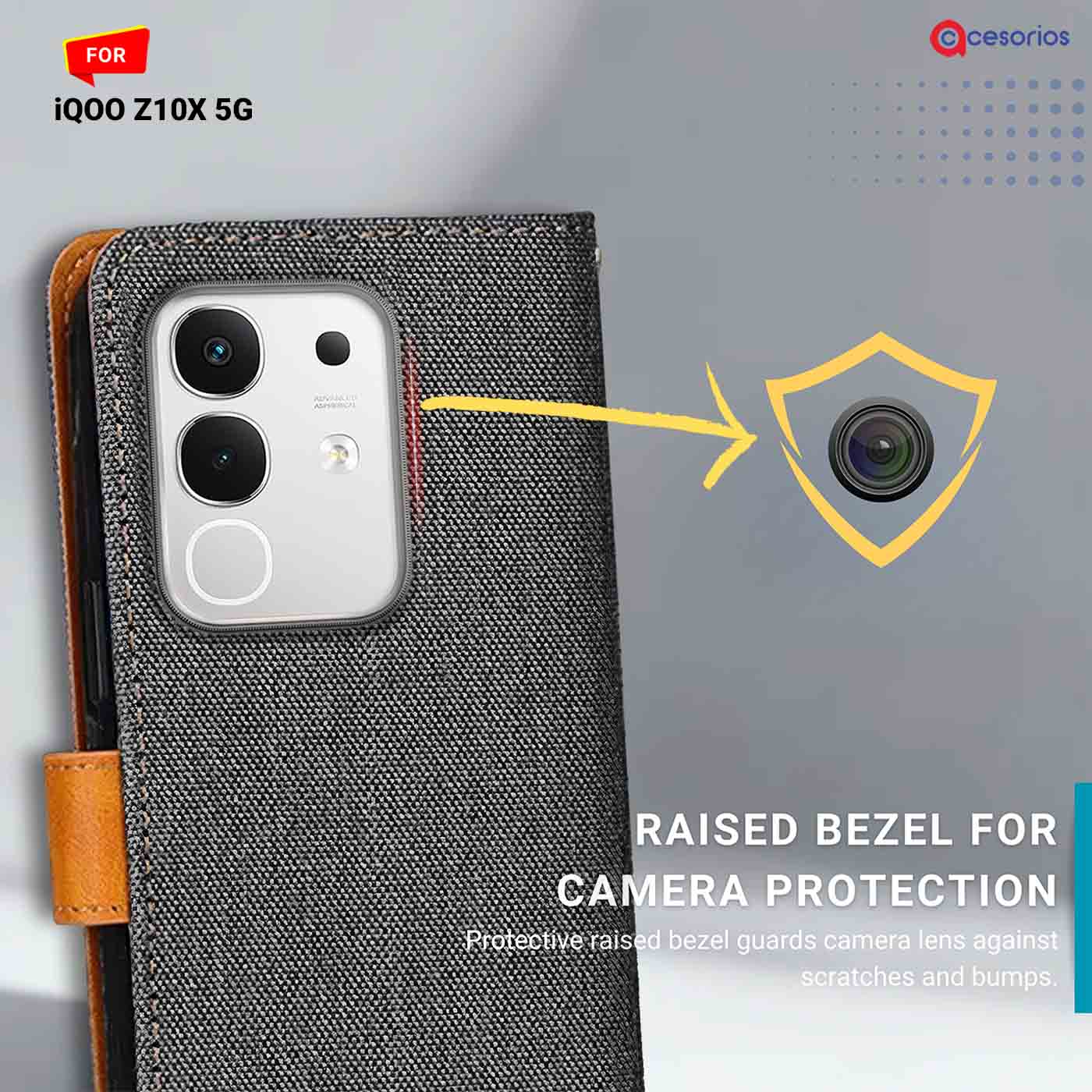 Accesorios Iqoo Z10X 5G denim flip cover – Grey – Image 2 #color_