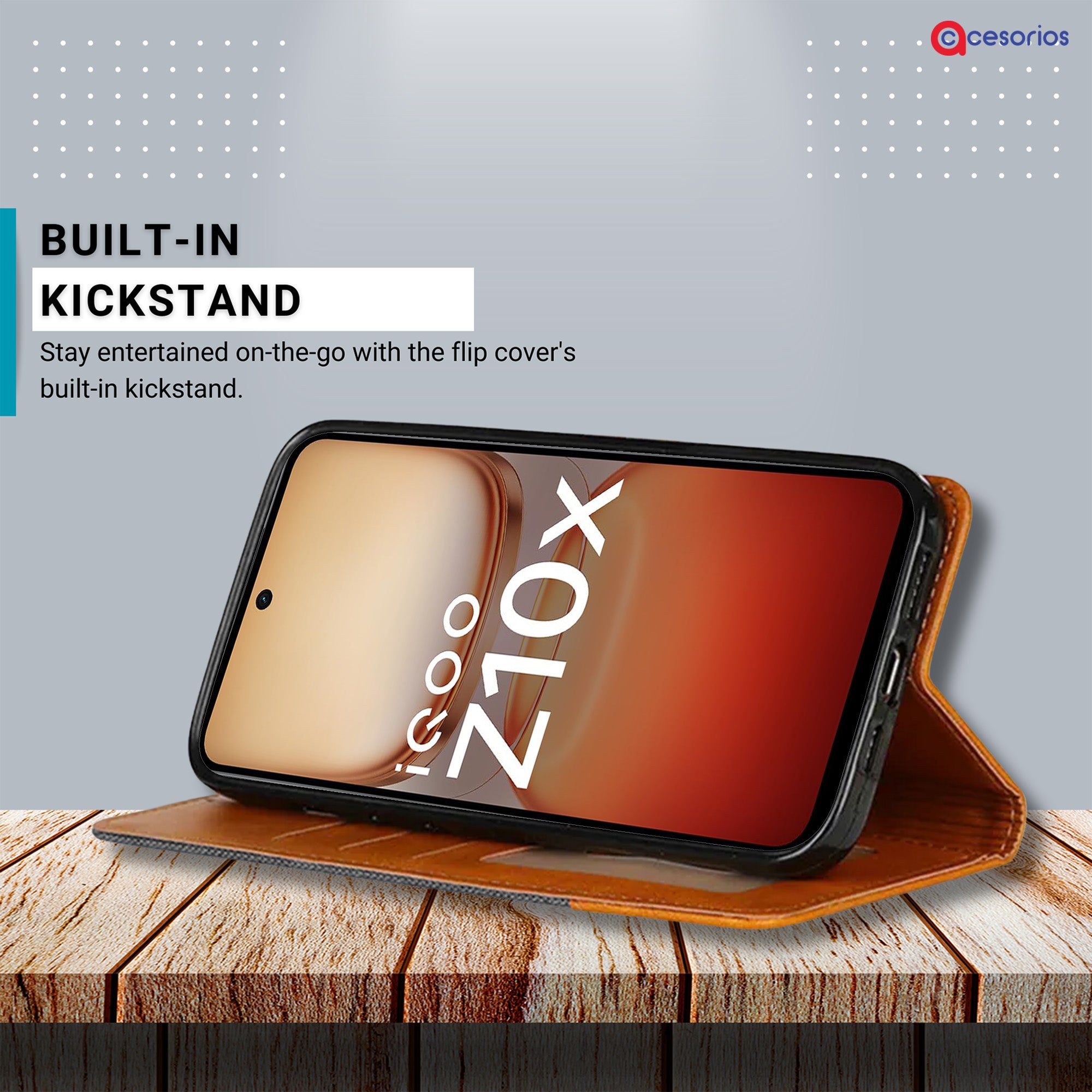 Accesorios Iqoo Z10X 5G denim flip cover – Grey – Image 4 #color_grey