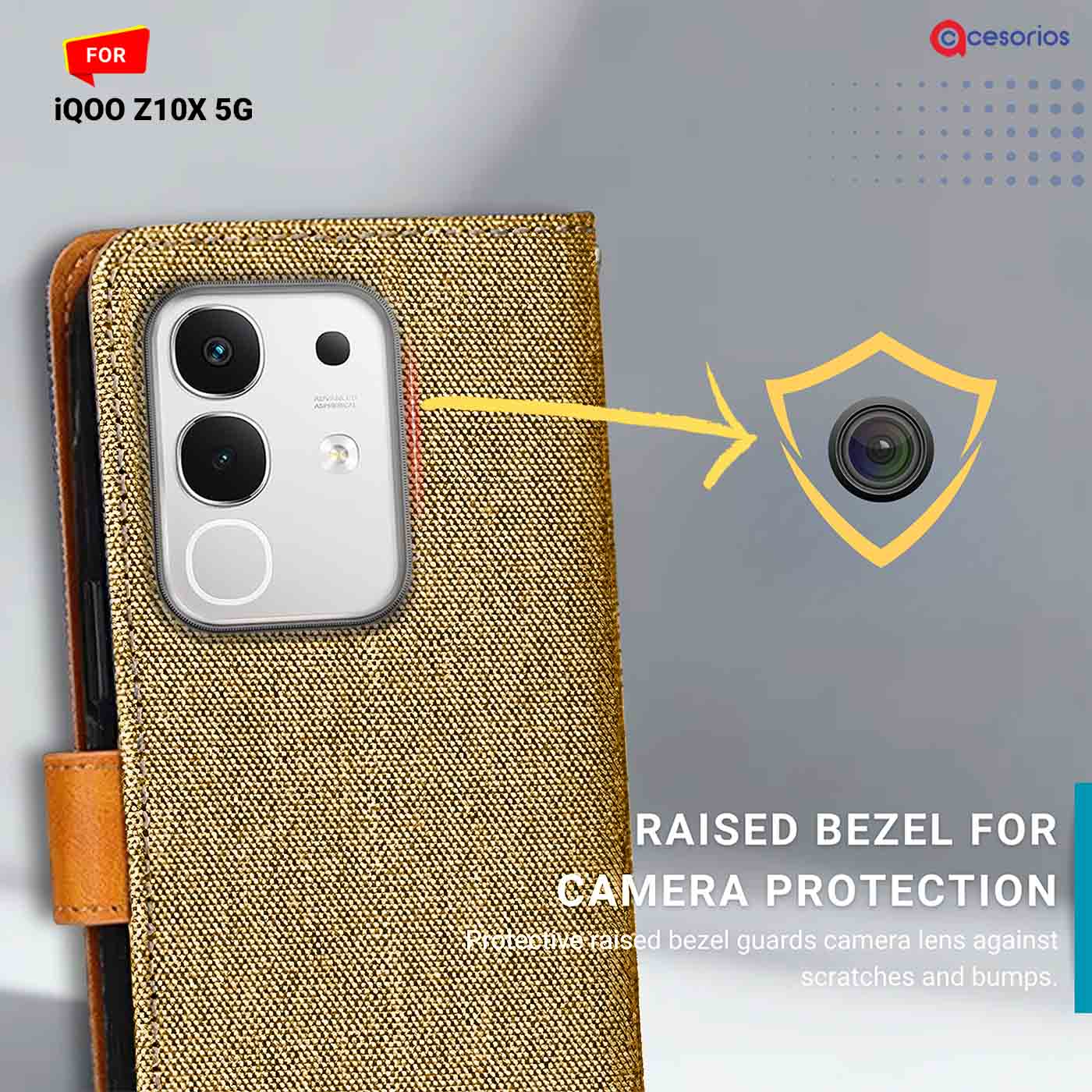 Accesorios Iqoo Z10X 5G denim flip cover – Light Brown – Image 2 #color_light b