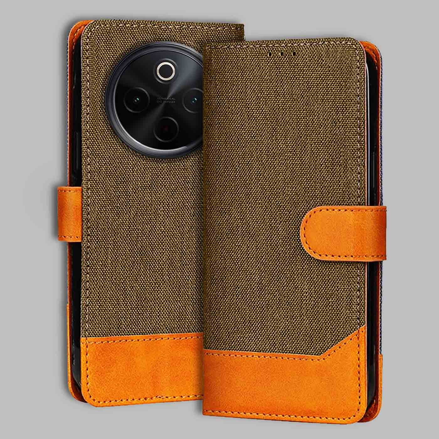 Accesorios Iqoo Z10 5G denim flip cover – Dark Brown – Image 1 #color_dark b