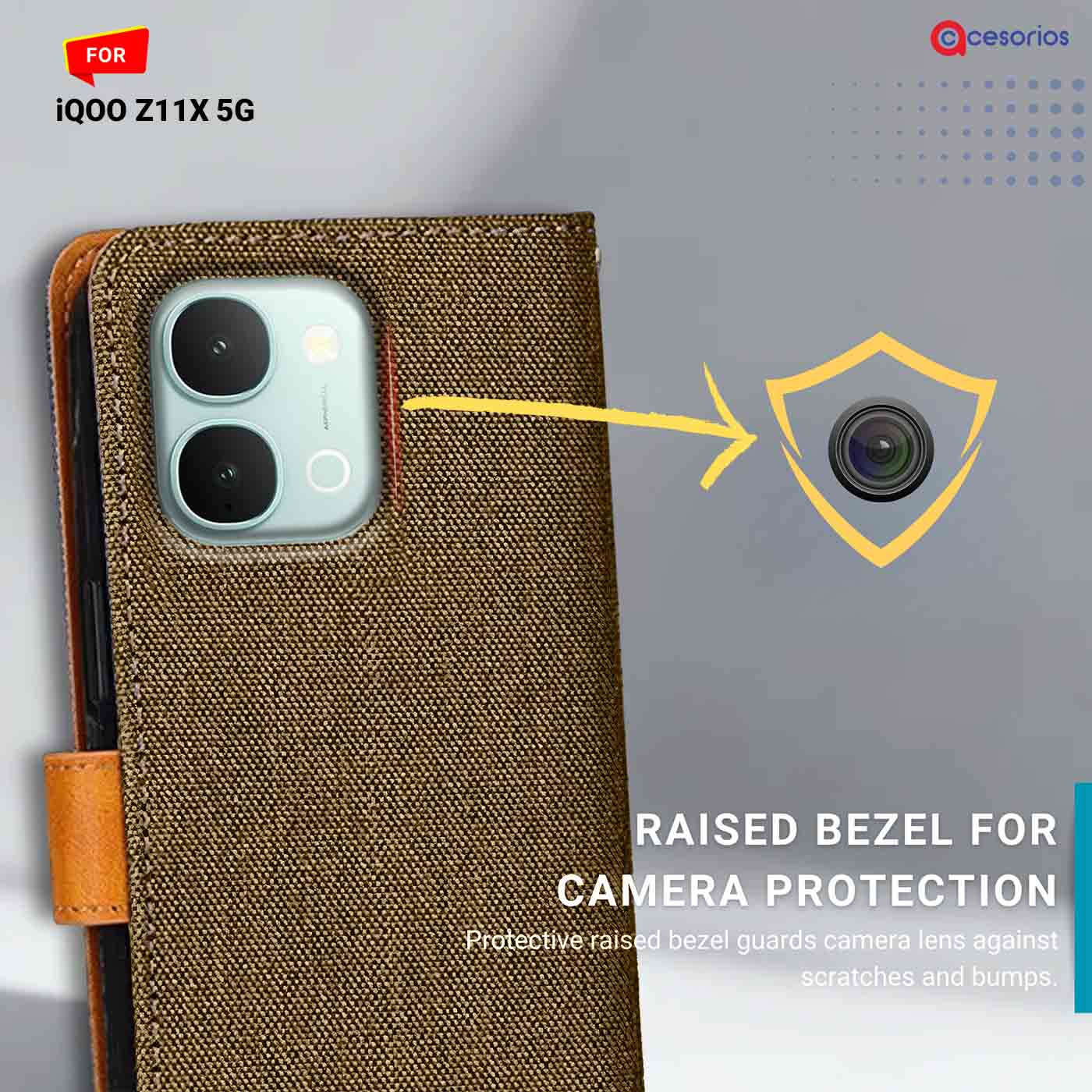 Denim & Leather back panel — iQOO Z11X 5G in Dark Brown mobile case