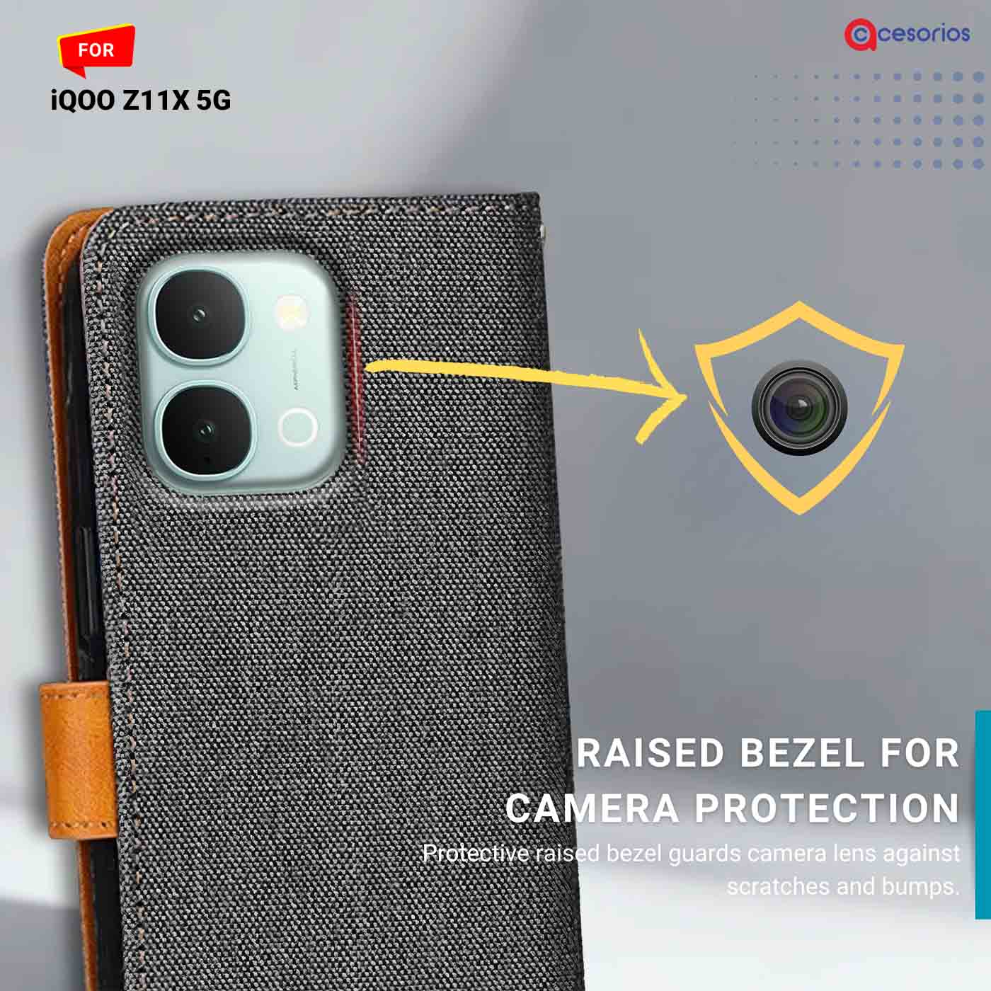 Denim & Leather back panel — iQOO Z11X 5G in Grey mobile case