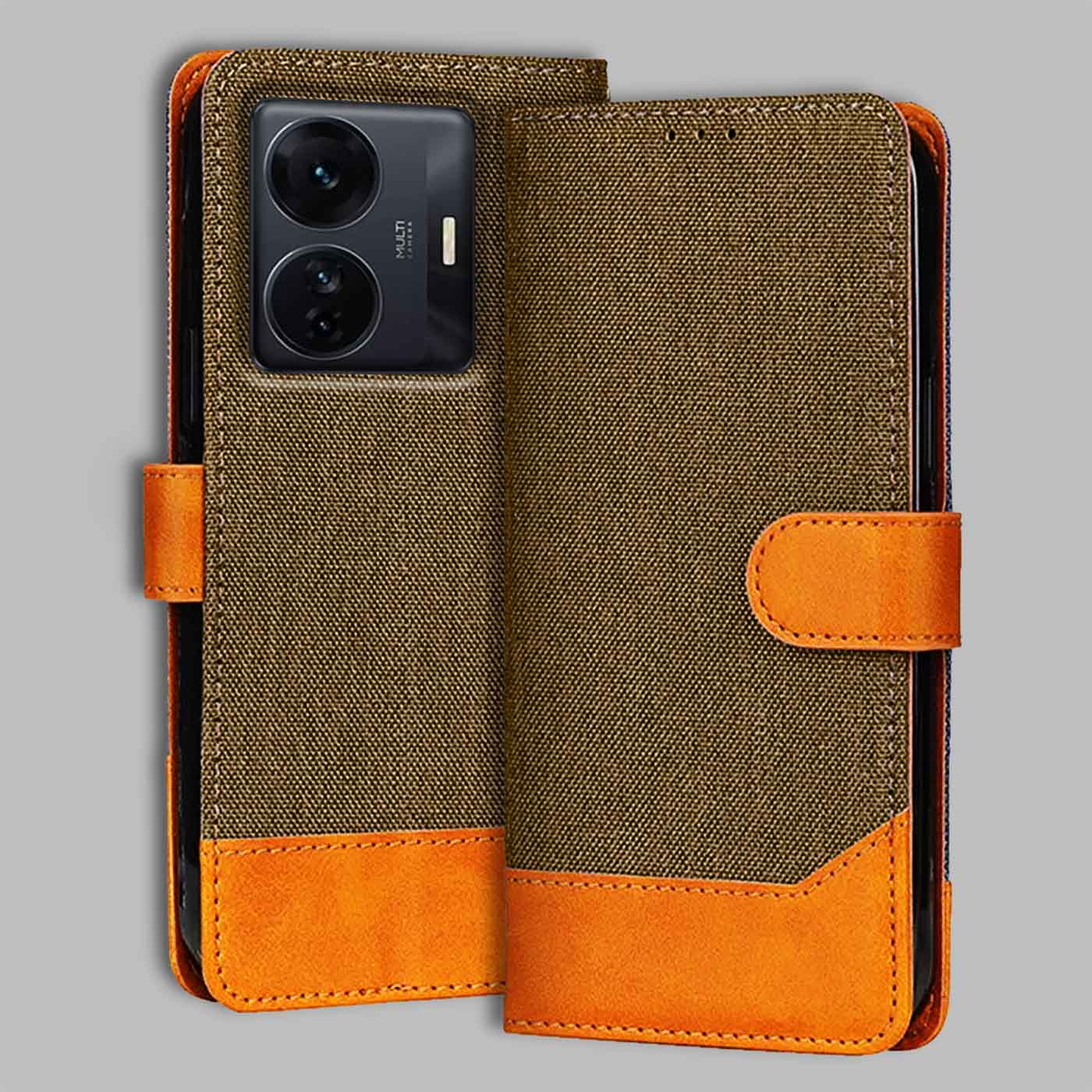 Accesorios Iqoo Z6 Pro denim flip cover – Dark Brown – Image 1 #color_dark b
