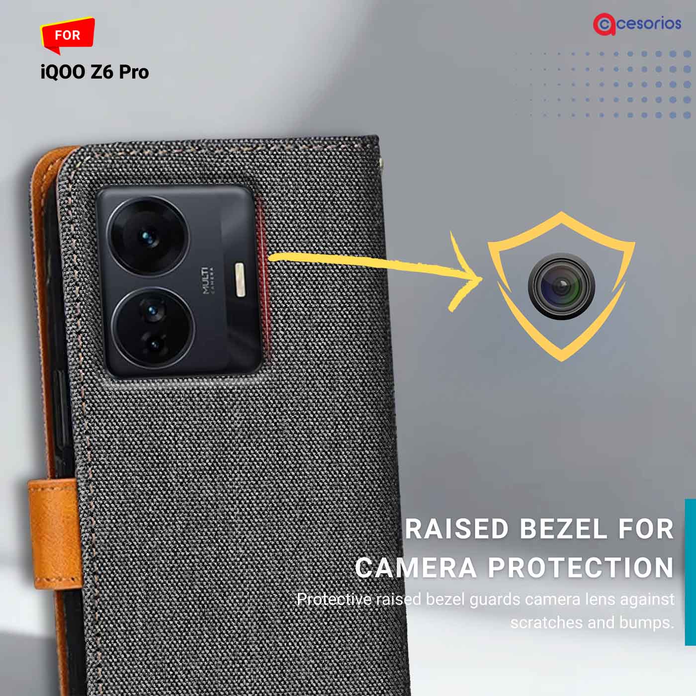 Accesorios Iqoo Z6 Pro denim flip cover – Grey – Image 2 #color_
