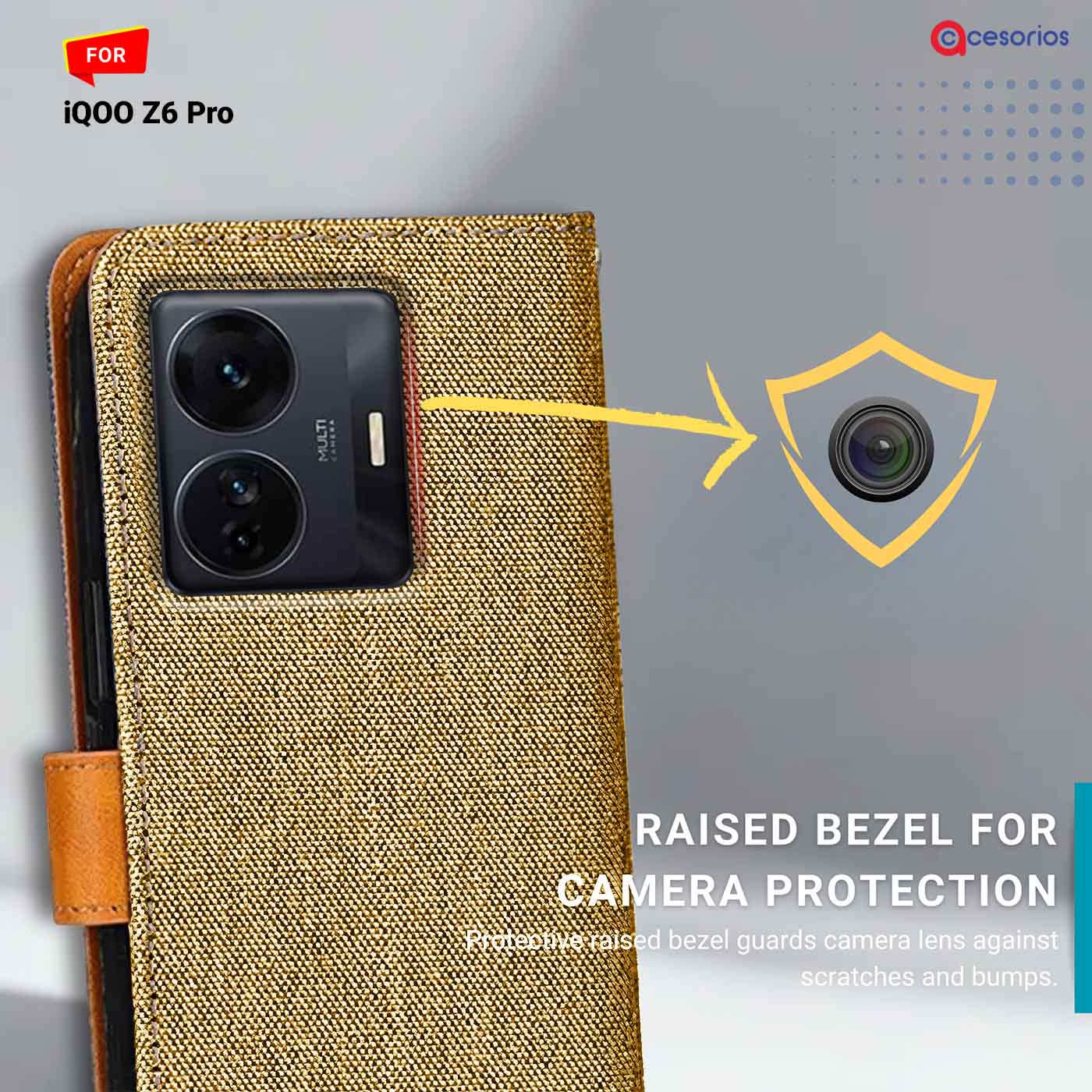 Accesorios Iqoo Z6 Pro denim flip cover – Light Brown – Image 2 #color_light b