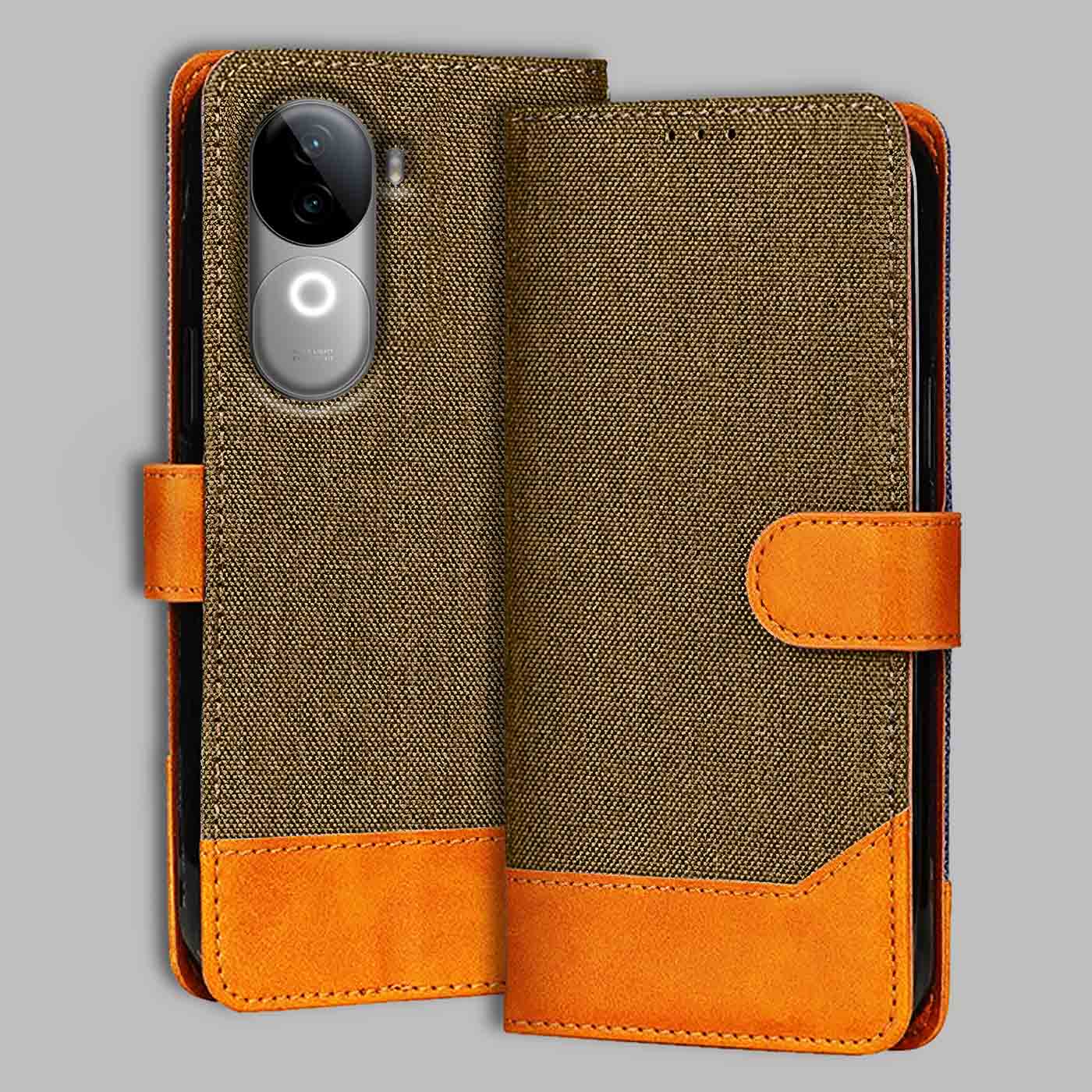 Accesorios Iqoo Z9S denim flip cover – Dark Brown – Image 1 #color_dark b