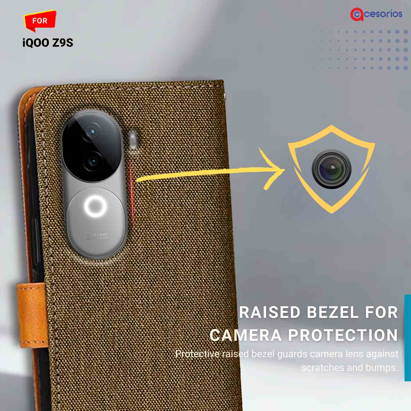 Accesorios Iqoo Z9S denim flip cover – Dark Brown – Image 2 #color_dark b