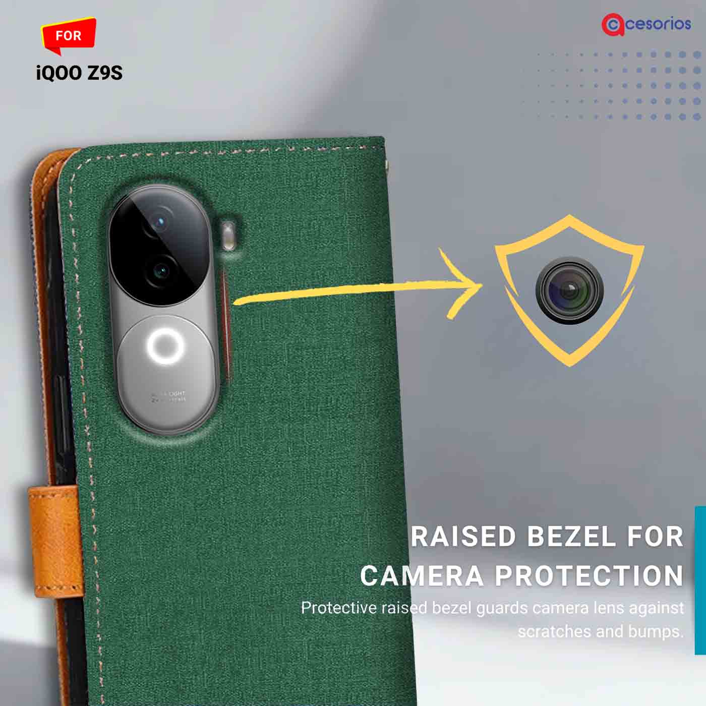 Accesorios Iqoo Z9S denim flip cover – Green – Image 2 #color_g