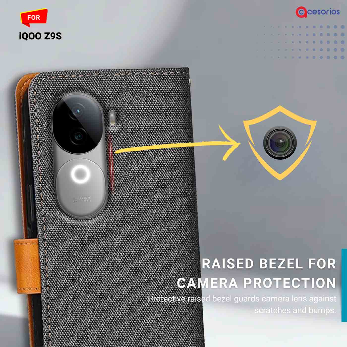 Accesorios Iqoo Z9S denim flip cover – Grey – Image 2 #color_