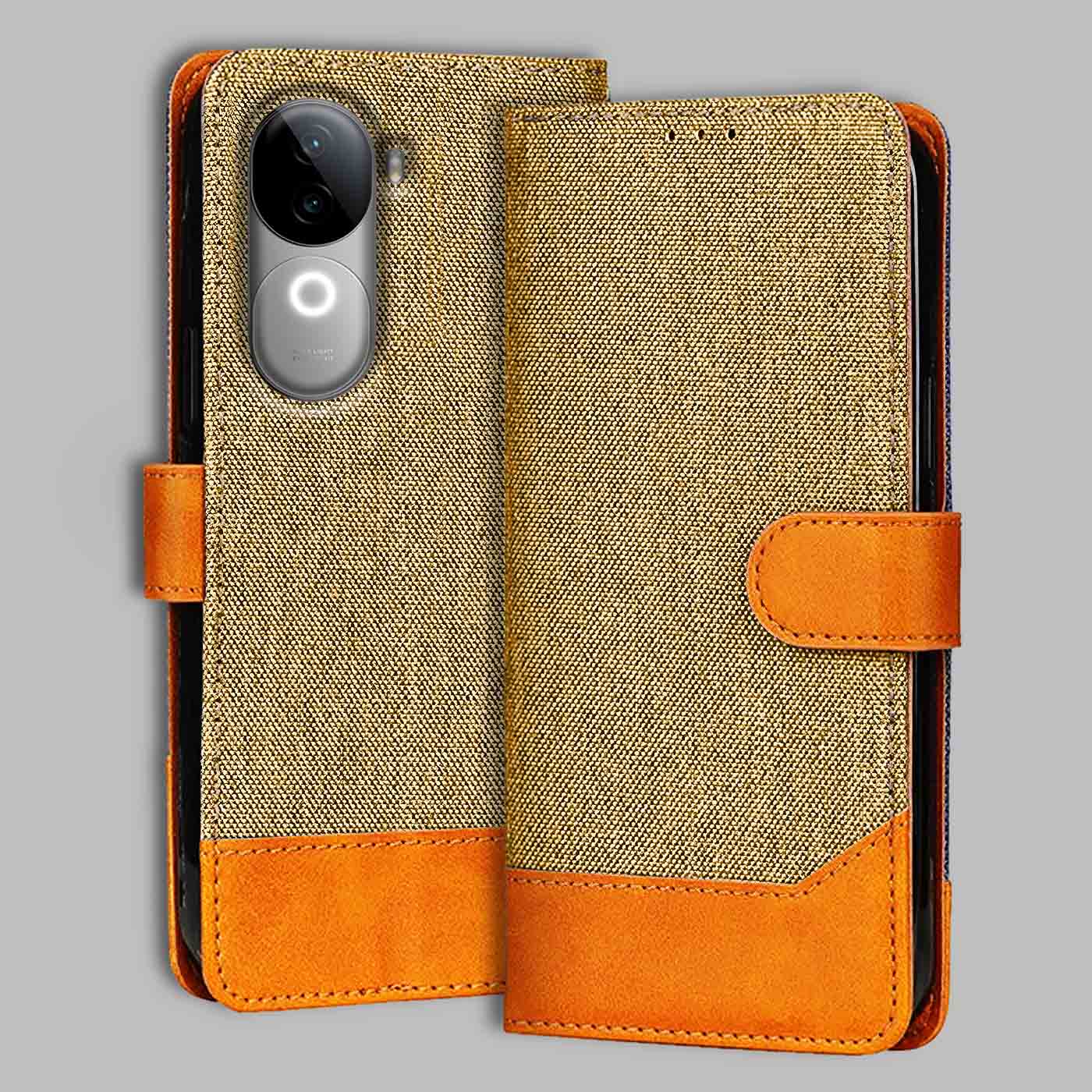 Accesorios Iqoo Z9S denim flip cover – Light Brown – Image 1 #color_light b