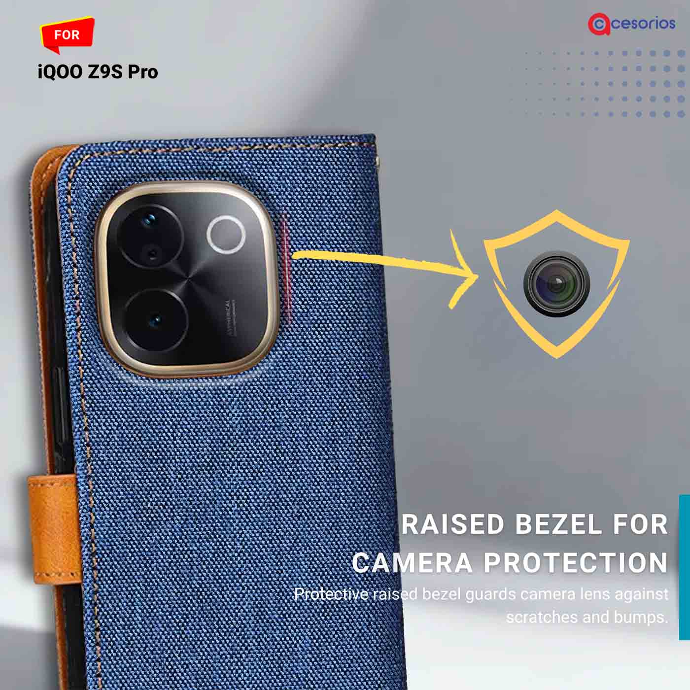 Accesorios Iqoo Z9S Pro denim flip cover – Blue – Image 2 #color_