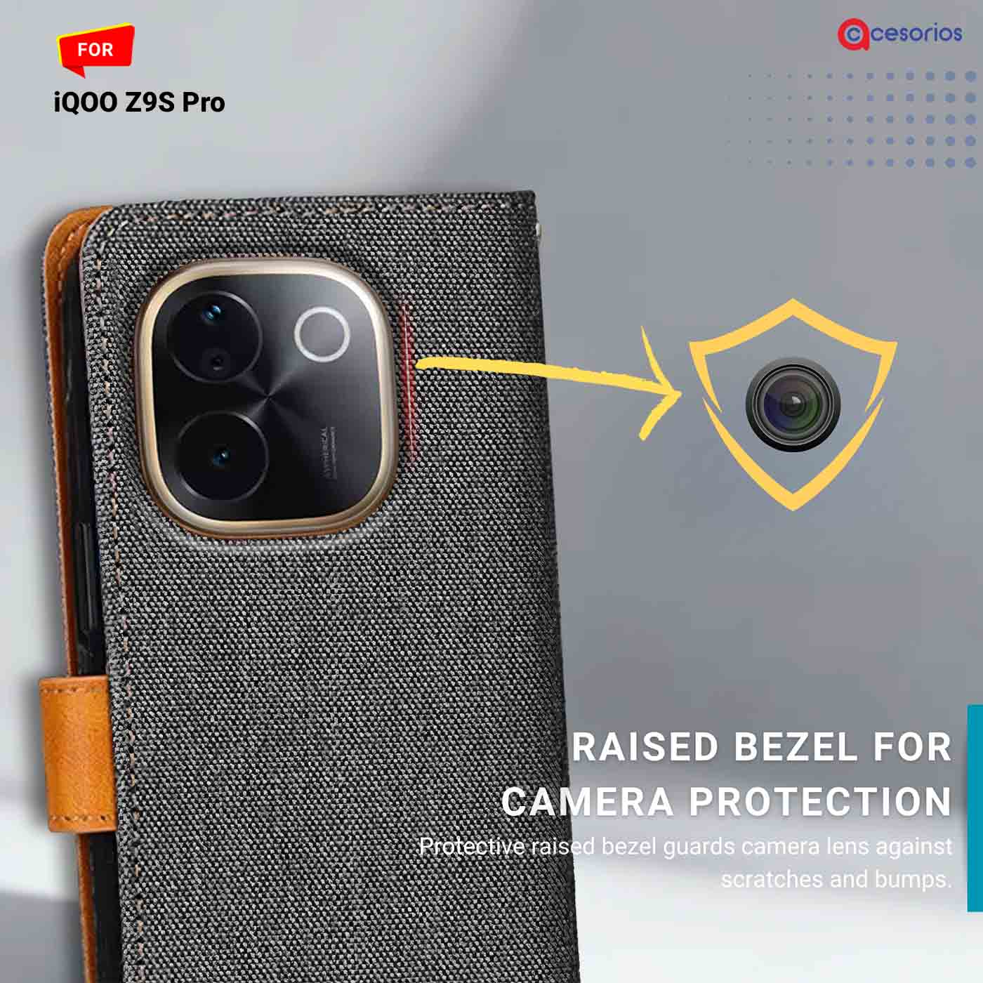 Accesorios Iqoo Z9S Pro denim flip cover – Grey – Image 2 #color_
