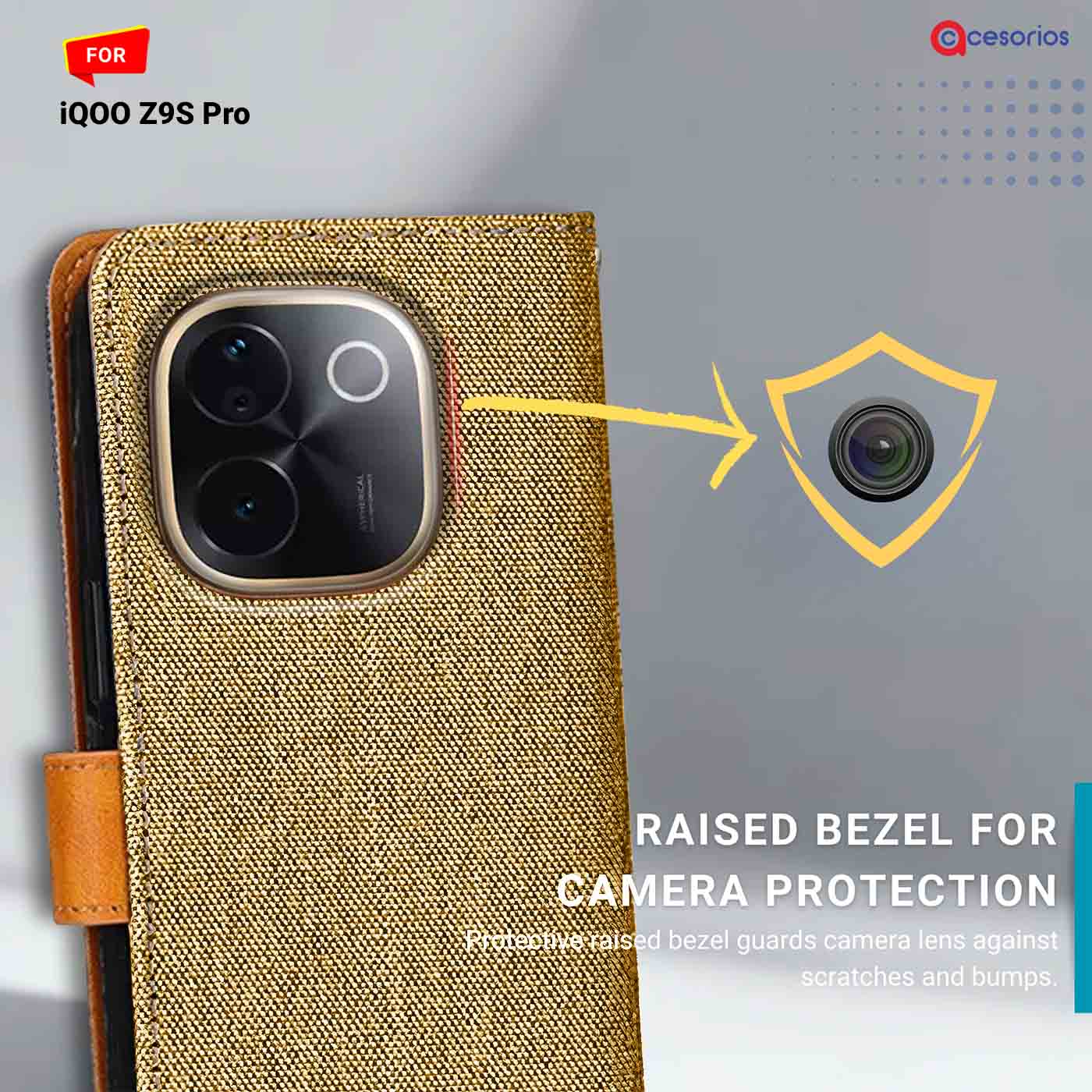 Accesorios Iqoo Z9S Pro denim flip cover – Light Brown – Image 2 #color_light b