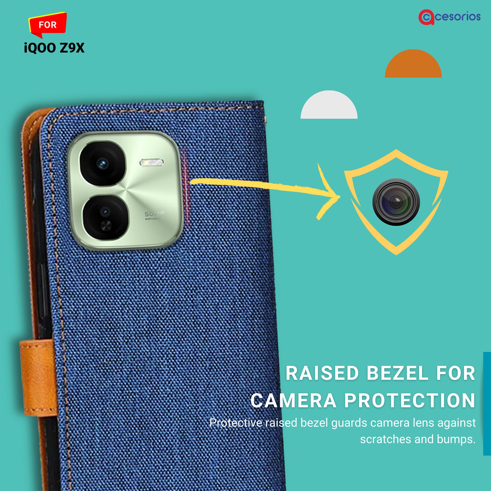 Accesorios Iqoo Z9X denim flip cover – Blue – Image 2 #color_blue