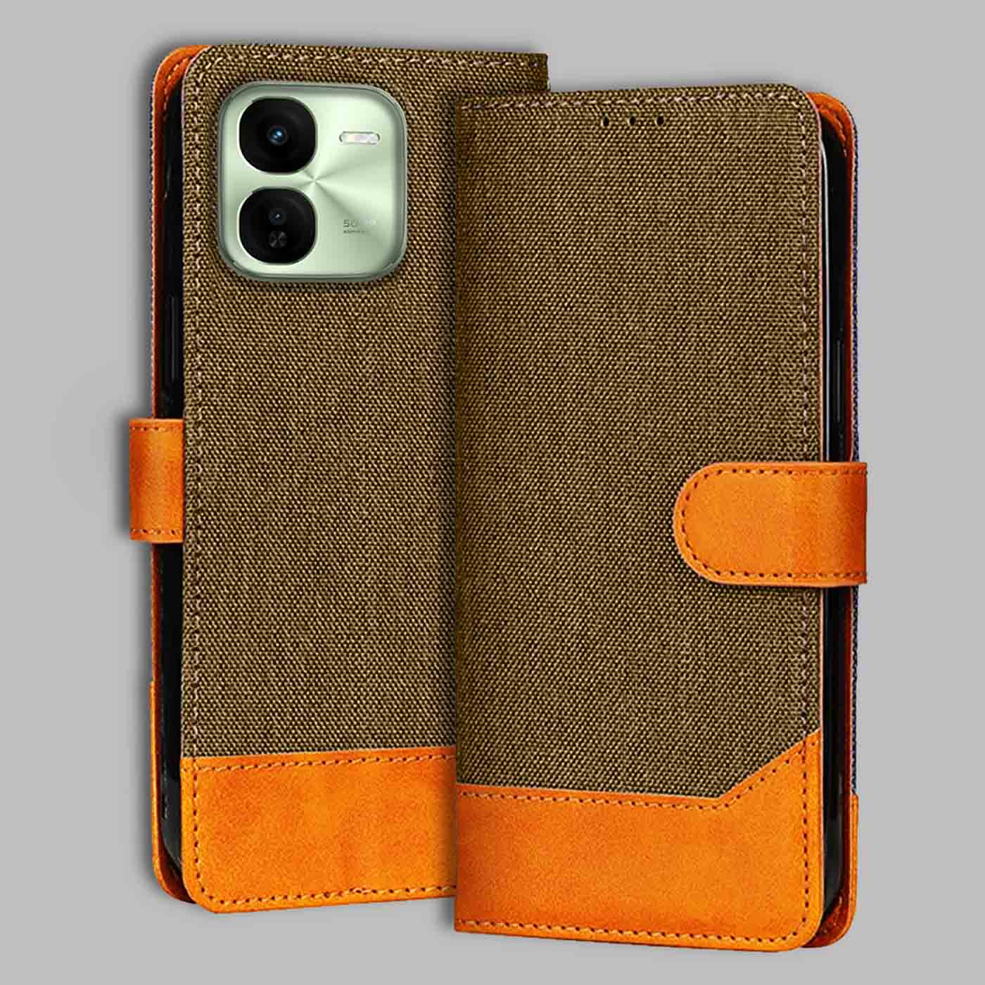 Accesorios Iqoo Z9X denim flip cover – Dark Brown – Image 1 #color_dark b