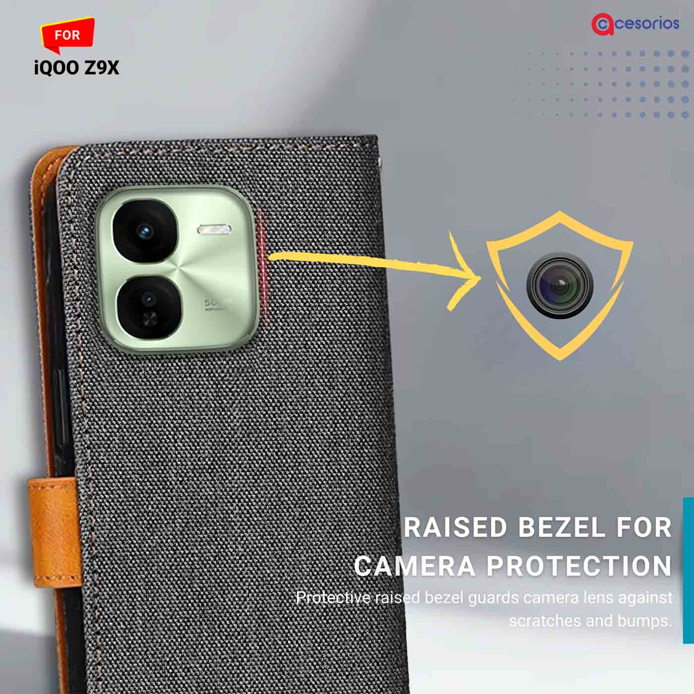 Accesorios Iqoo Z9X denim flip cover – Grey – Image 2 #color_