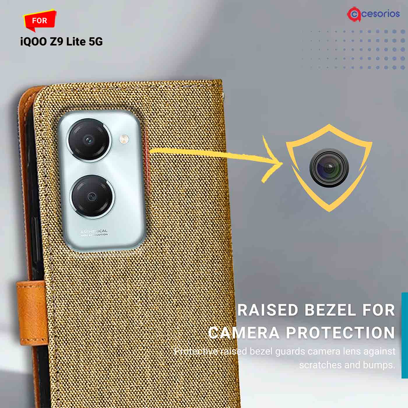 Accesorios Iqoo Z9 Lite 5G denim flip cover – Light Brown – Image 2 #color_light b