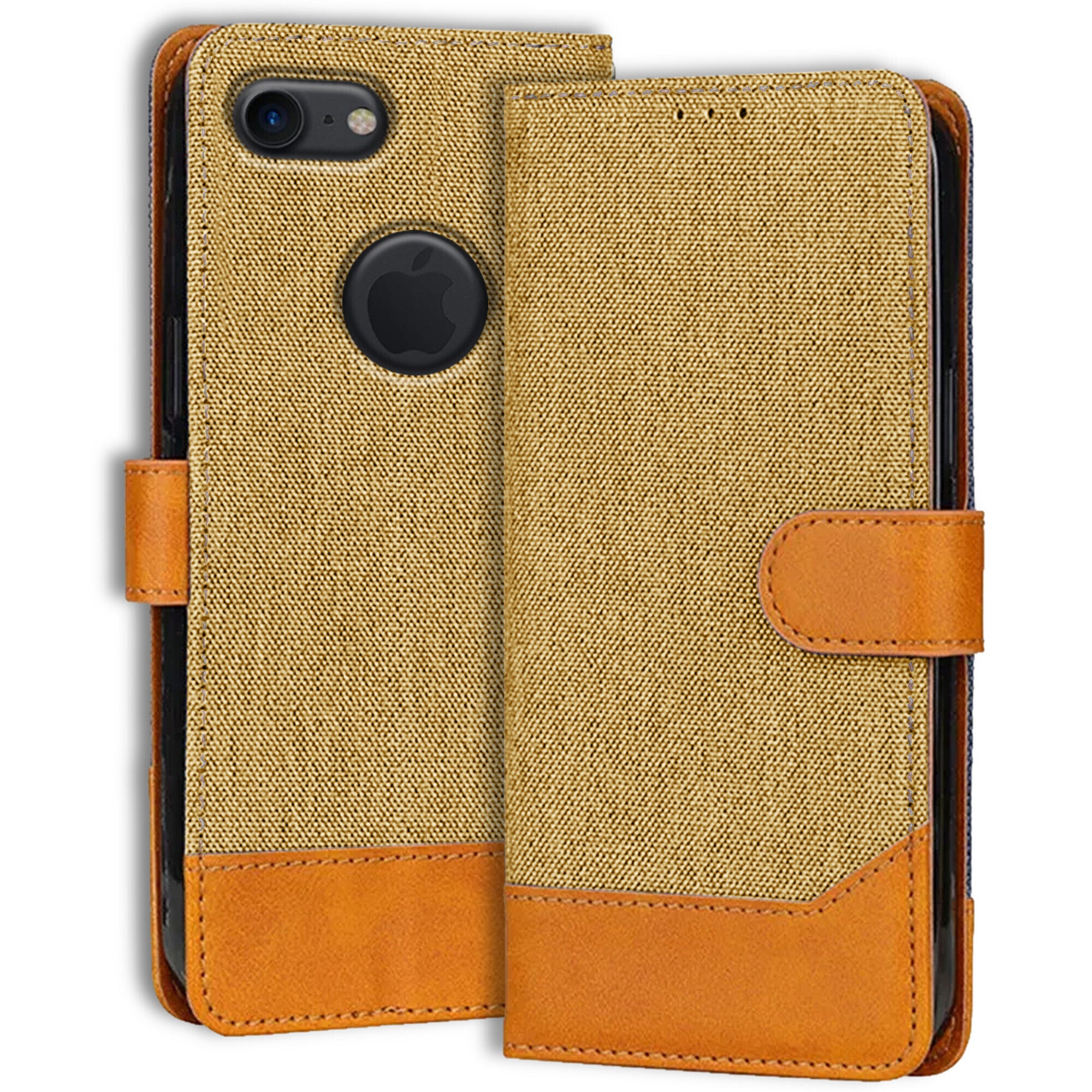 Accesorios Apple iPhone 7 denim flip cover – Light Brown – Image 1 #color_light brown