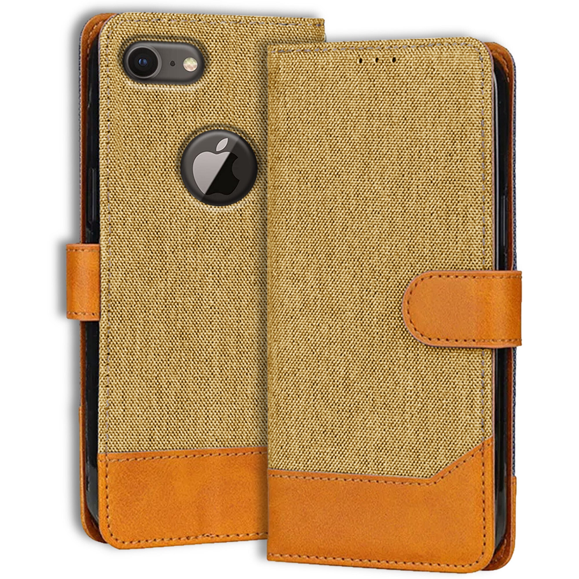 Accesorios Apple iPhone 8 denim flip cover – Light Brown – Image 1 #color_light brown