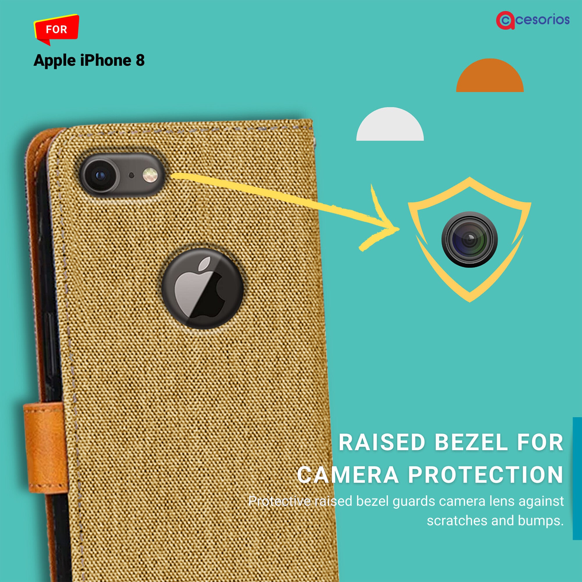 Accesorios Apple iPhone 8 denim flip cover – Light Brown – Image 2 #color_light brown