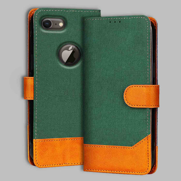 iPhone 8 Flip Cover — Chambray, Forest Green after a year of daily use