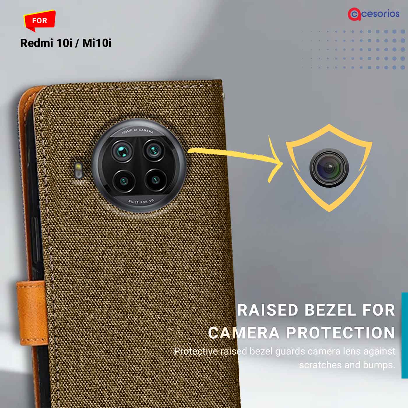 Denim & Leather back panel — Redmi 10I in Dark Brown mobile case