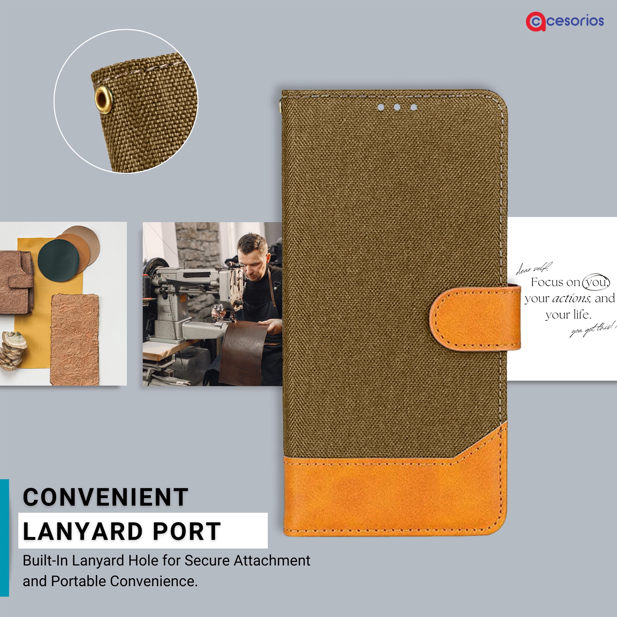 Premium denim and leather texture closeup — Redmi MIA2 phone cover