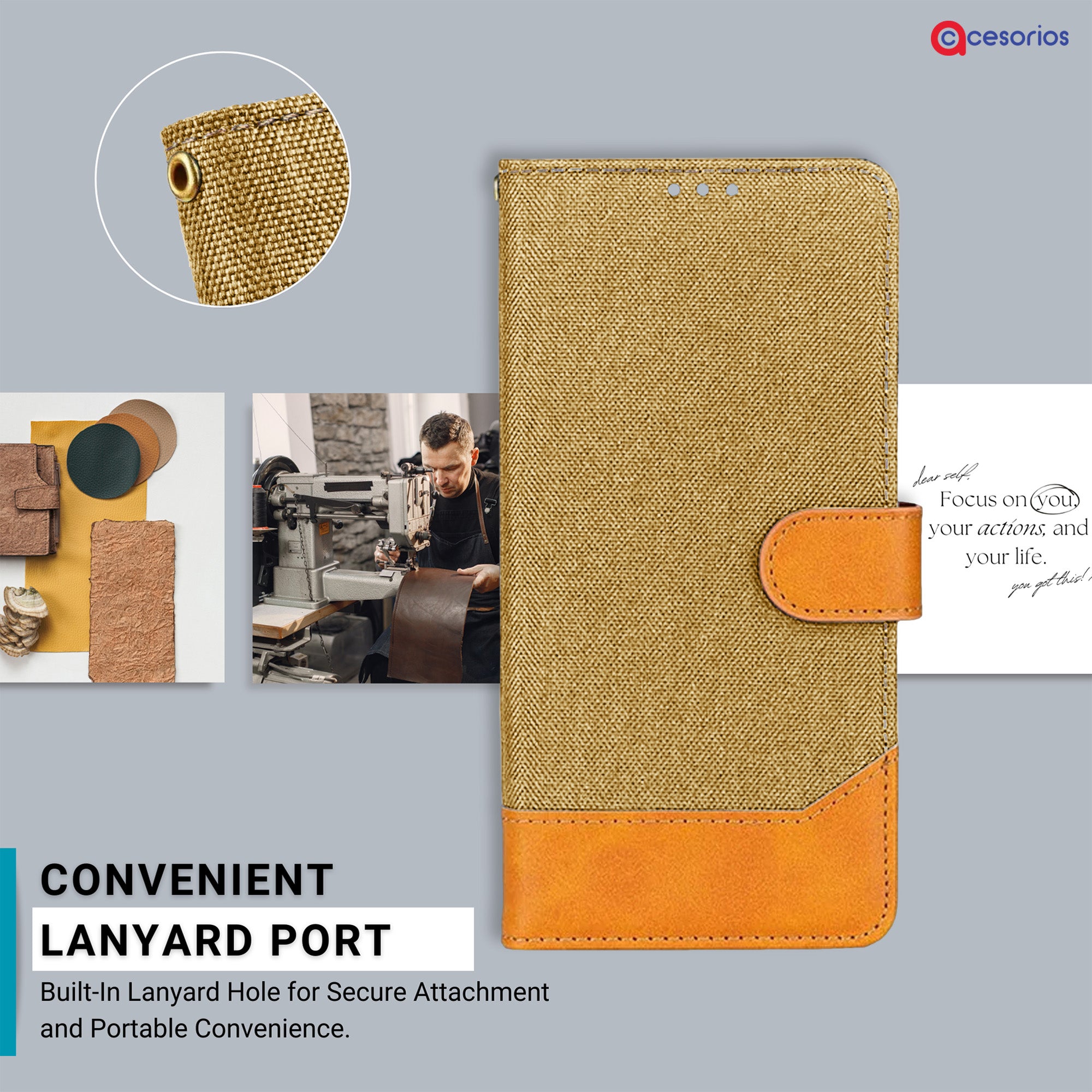 Premium denim and leather texture closeup — Redmi MIA2 phone cover