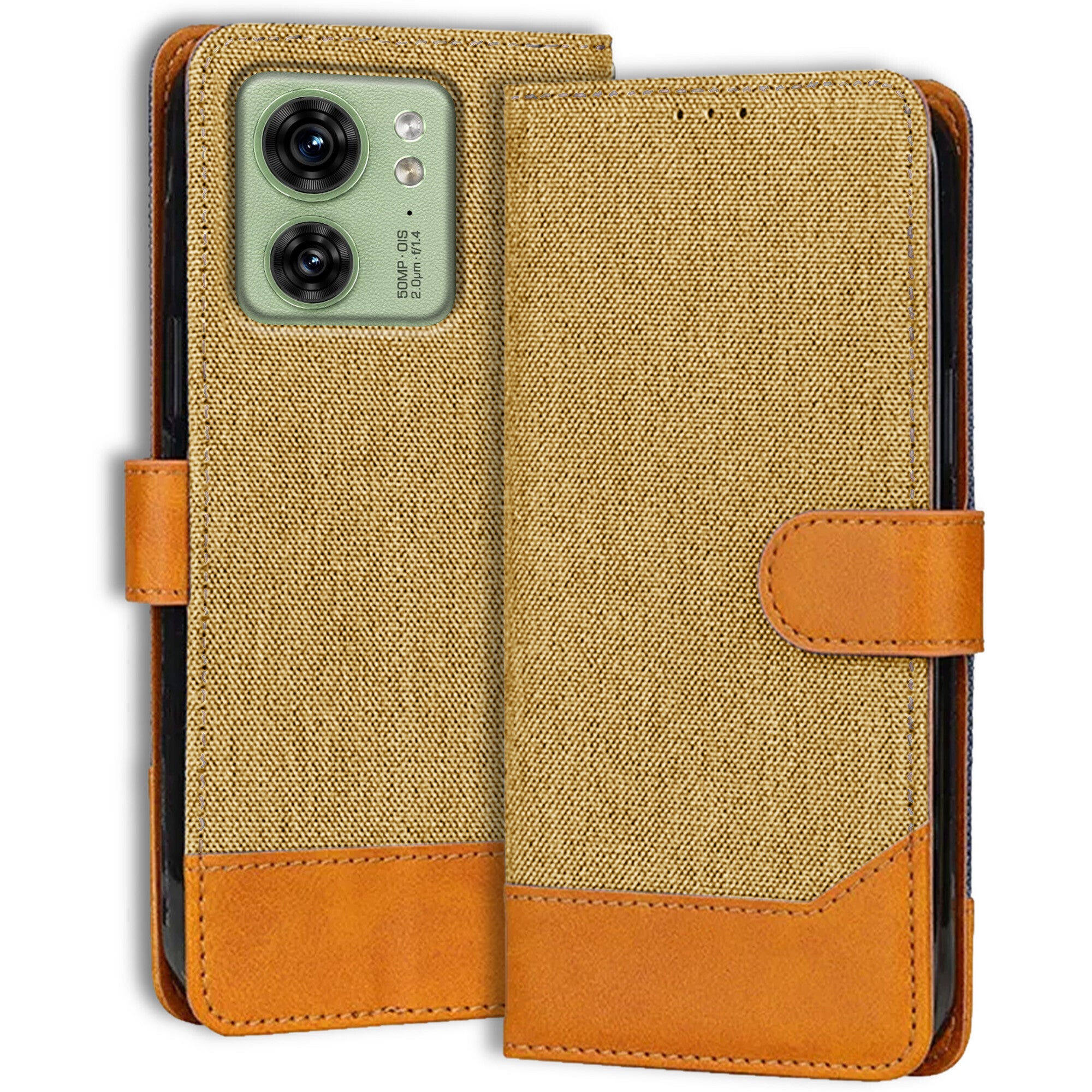 Accesorios Moto Edge 40 denim flip cover – Light Brown – Image 1 #color_light brown