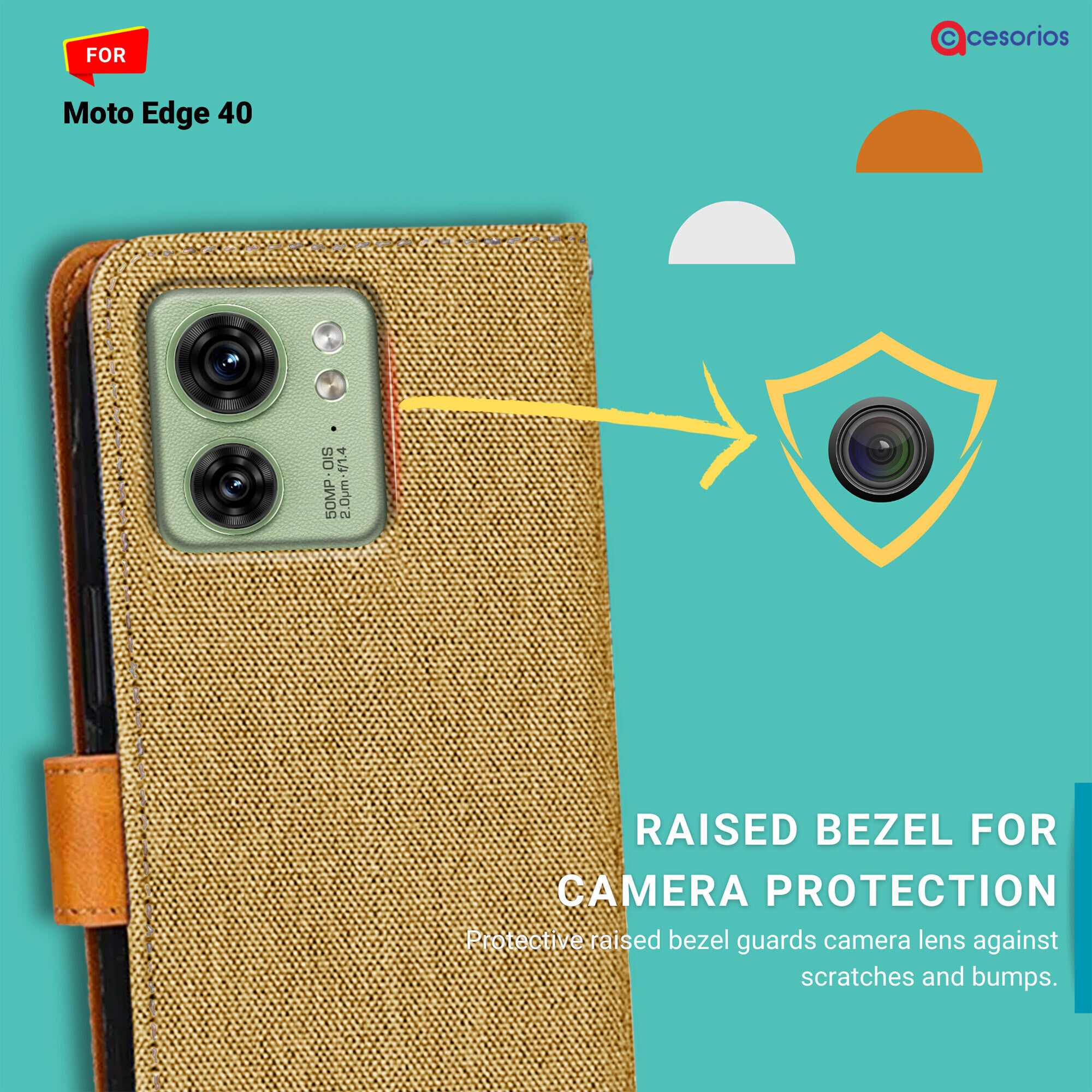 Accesorios Moto Edge 40 denim flip cover – Light Brown – Image 2 #color_light brown