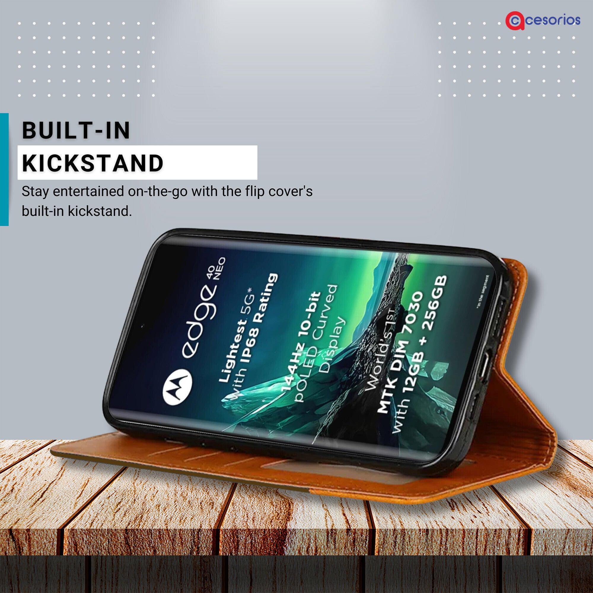 Accesorios Moto Edge 40 Neo denim flip cover – Dark Brown – Image 4 #color_dark brown