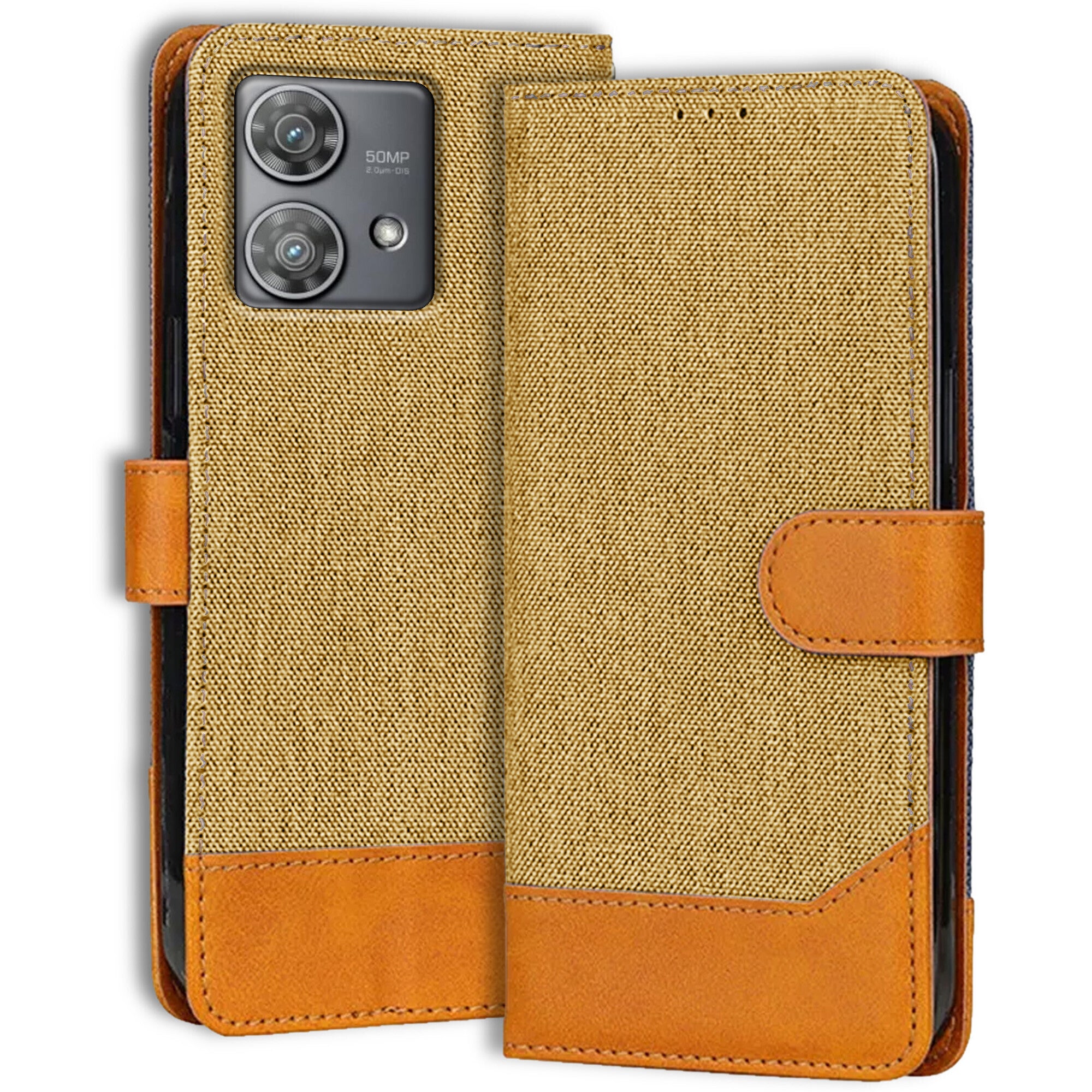 Accesorios Moto Edge 40 Neo denim flip cover – Light Brown – Image 1 #color_light brown