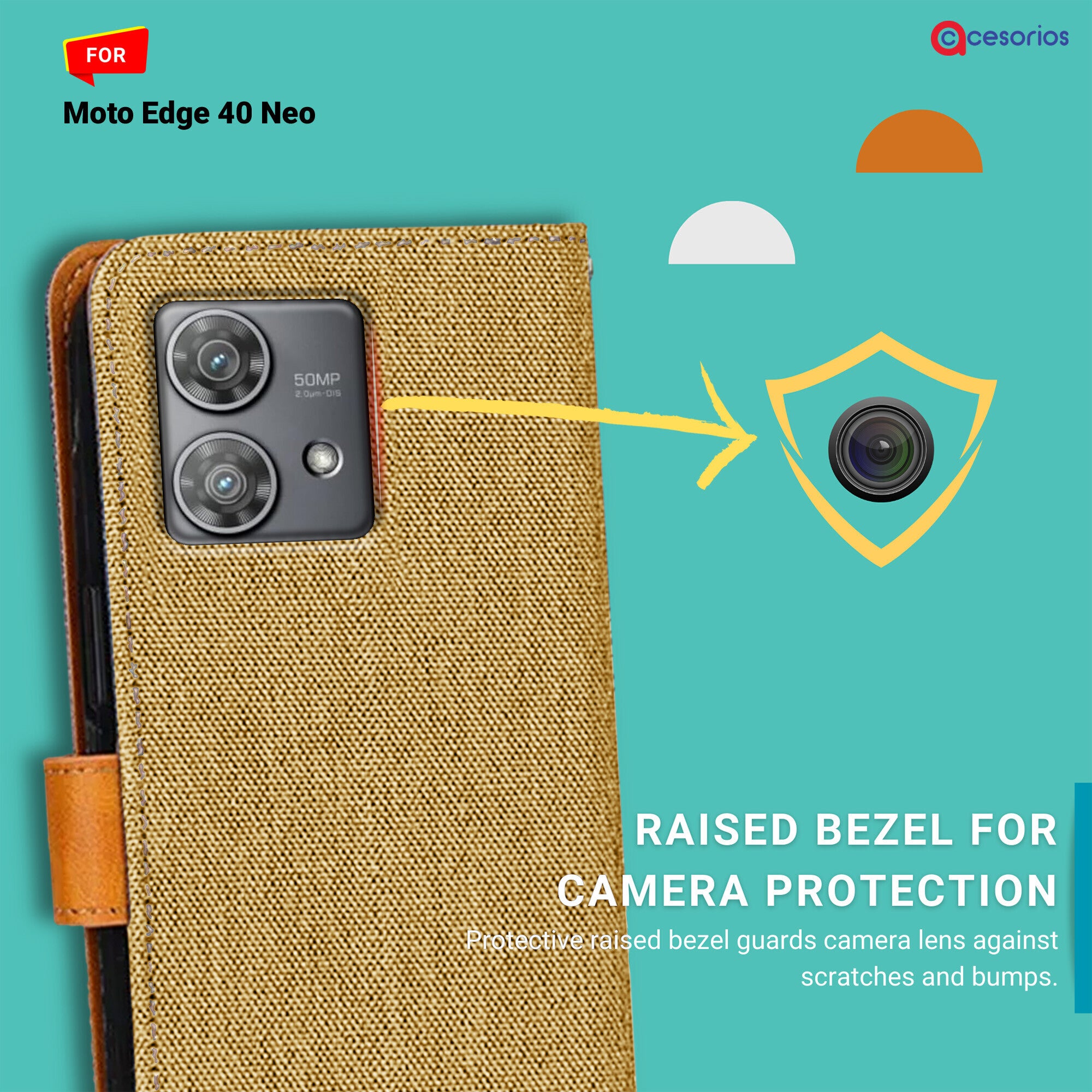 Accesorios Moto Edge 40 Neo denim flip cover – Light Brown – Image 2 #color_light brown