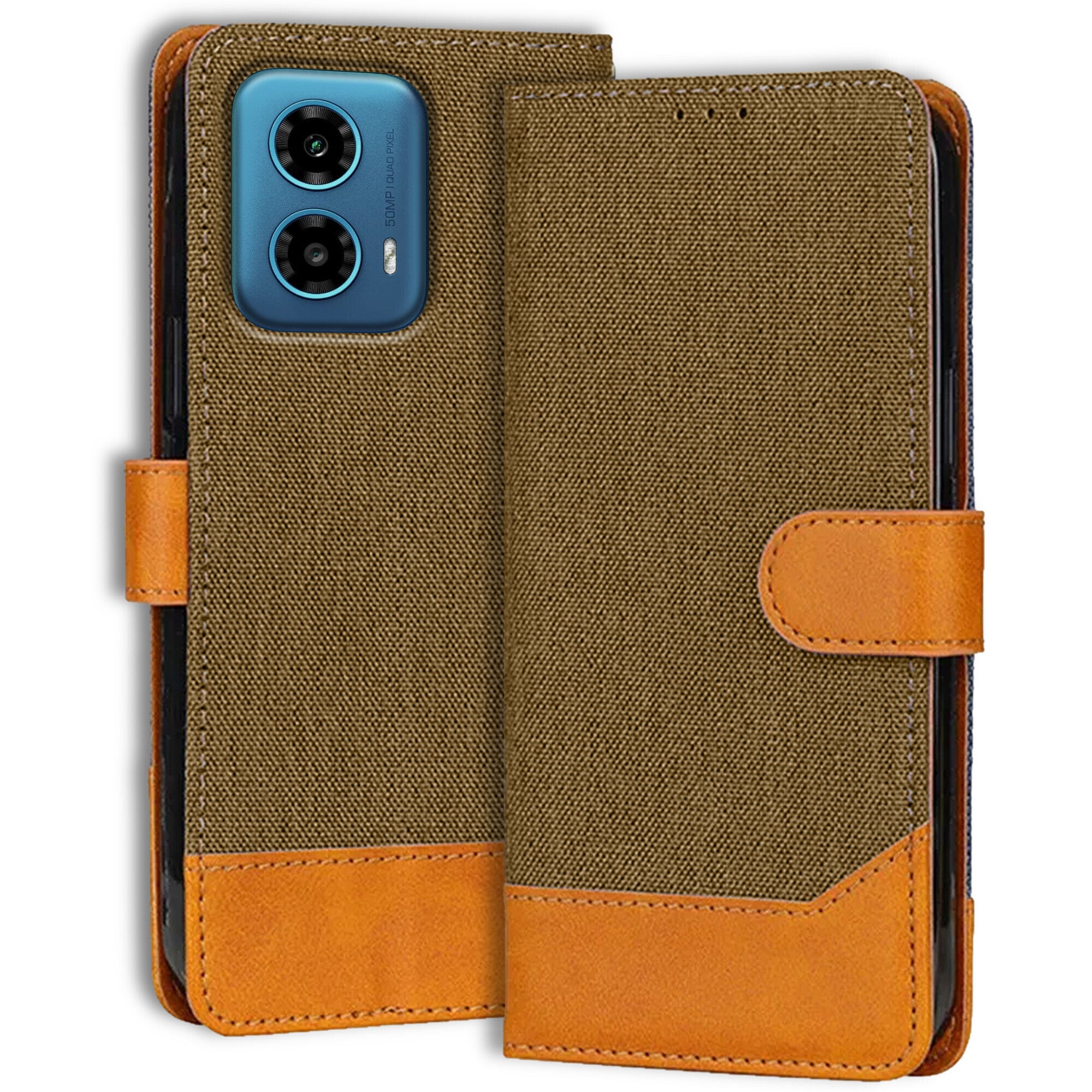 Accesorios Moto G34 5G denim flip cover – Dark Brown – Image 1 #color_dark brown