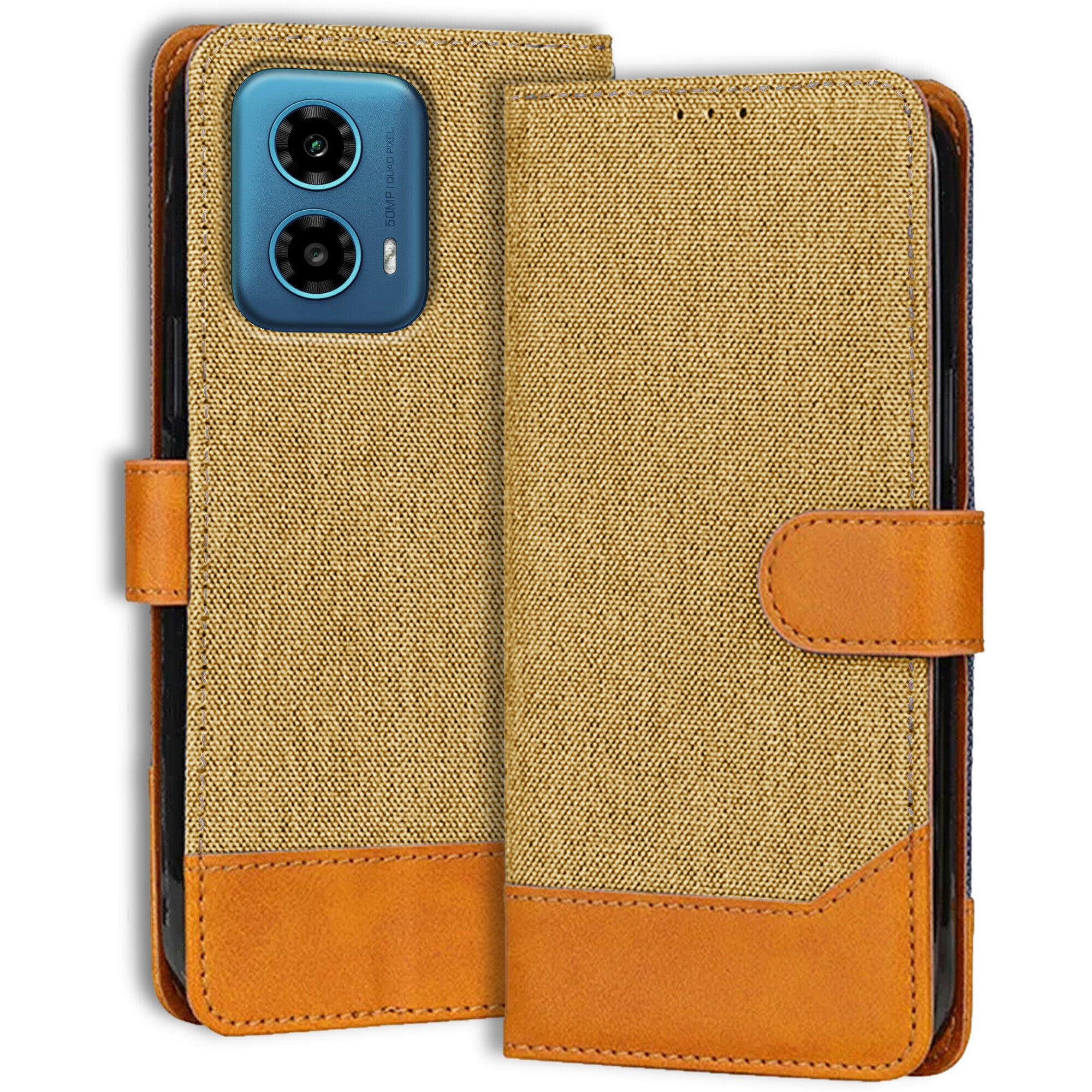 Accesorios Moto G34 5G denim flip cover – Light Brown – Image 1 #color_light brown