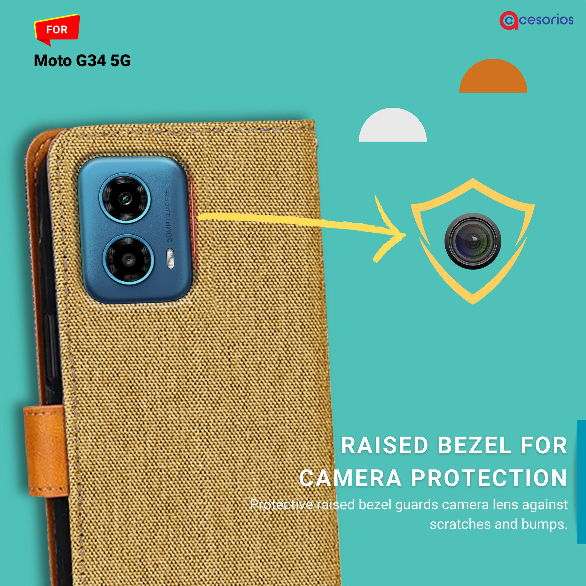Accesorios Moto G34 5G denim flip cover – Light Brown – Image 2 #color_light brown