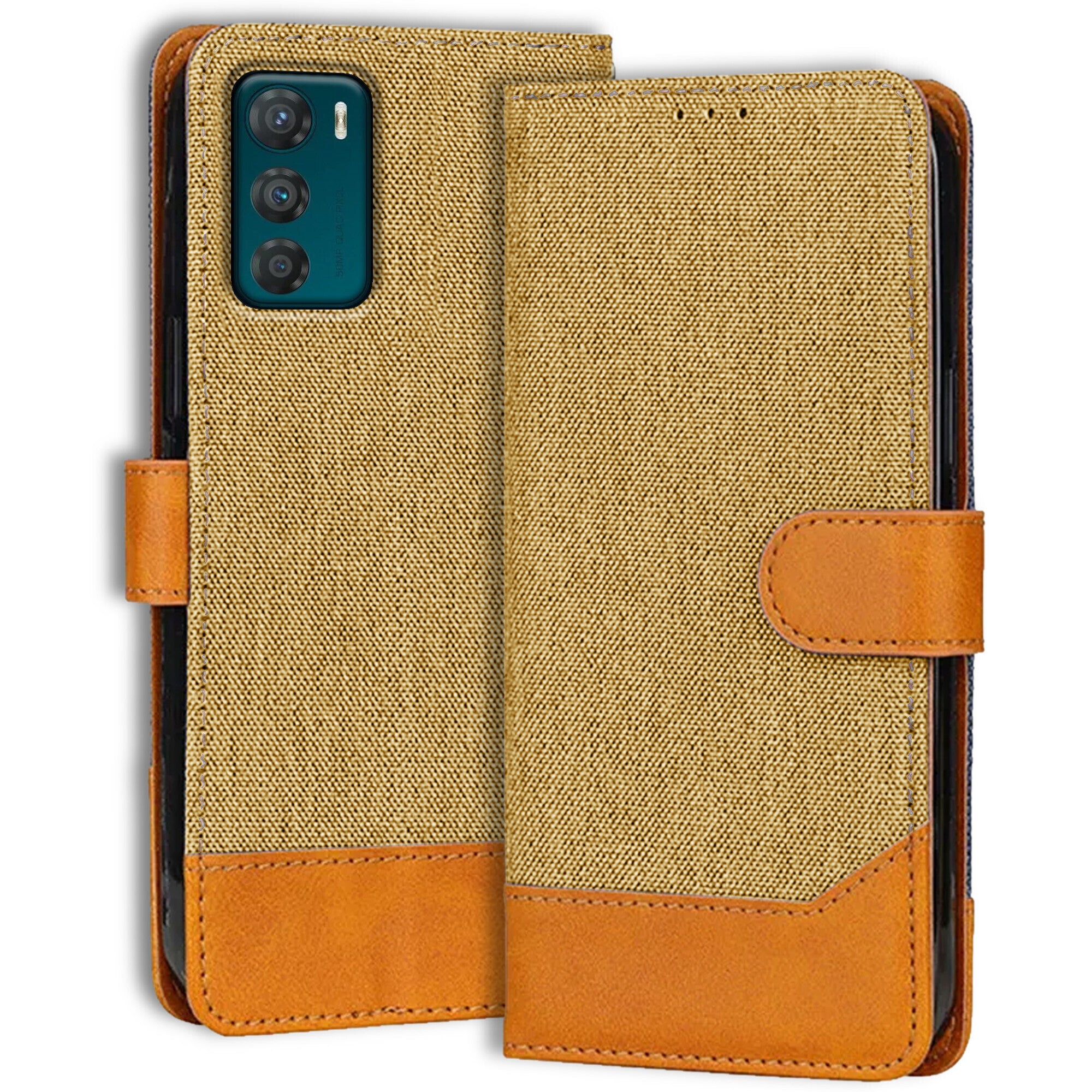 Accesorios Moto G42 denim flip cover – Light Brown – Image 1 #color_light brown