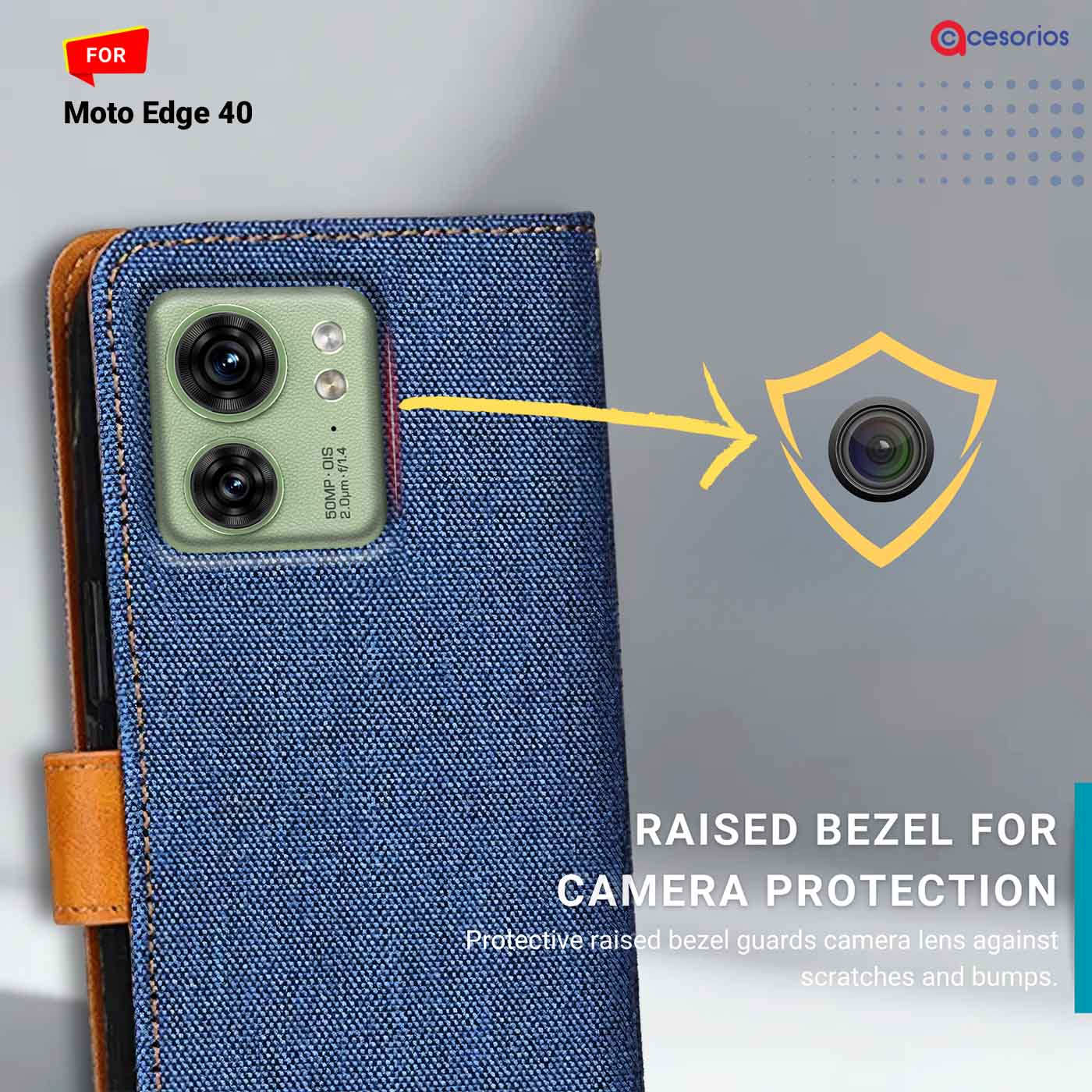 Denim & Leather back panel — Moto Edge 40 in Blue mobile case