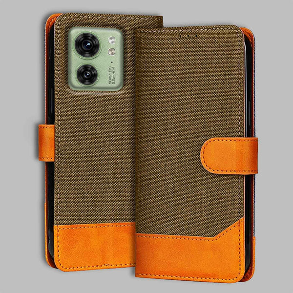 Moto Edge 40 Flip Cover — Denim, Walnut Brown after a year of daily use