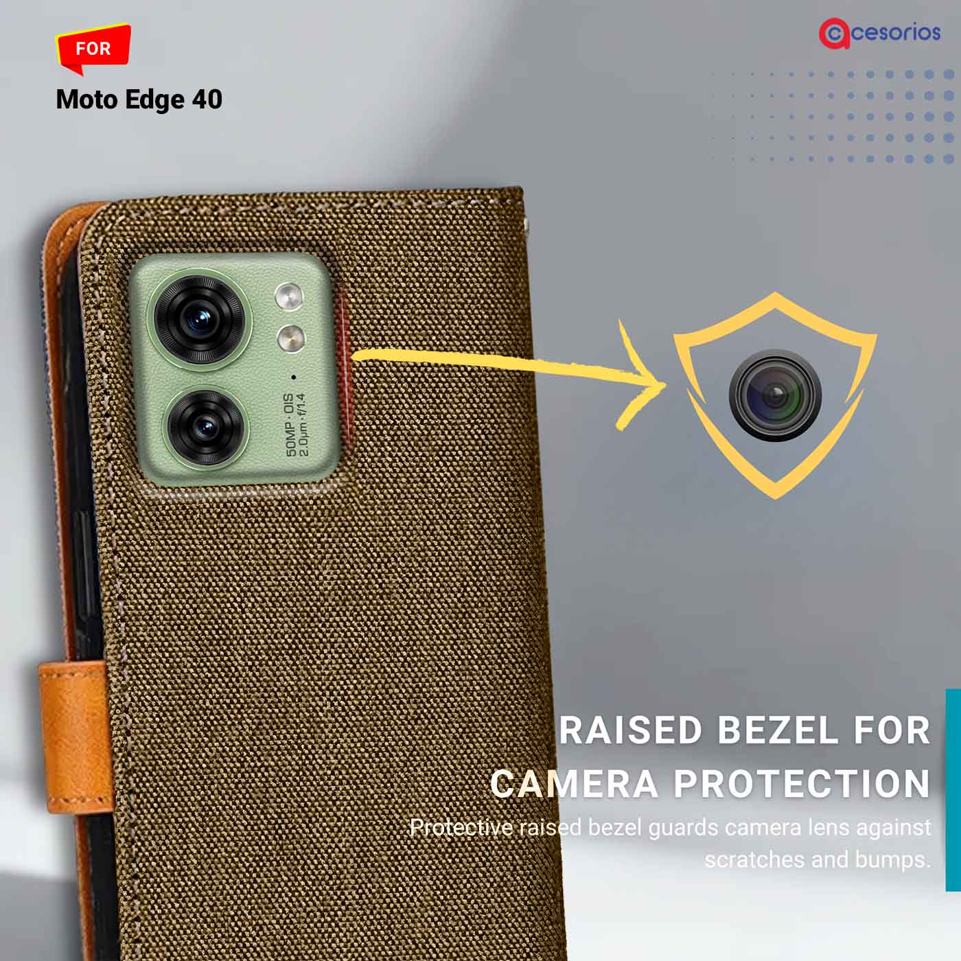 Denim & Leather back panel — Moto Edge 40 in Dark Brown mobile case