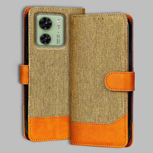 Moto Edge 40 Flip Cover — Denim, Camel Beige after a year of daily use