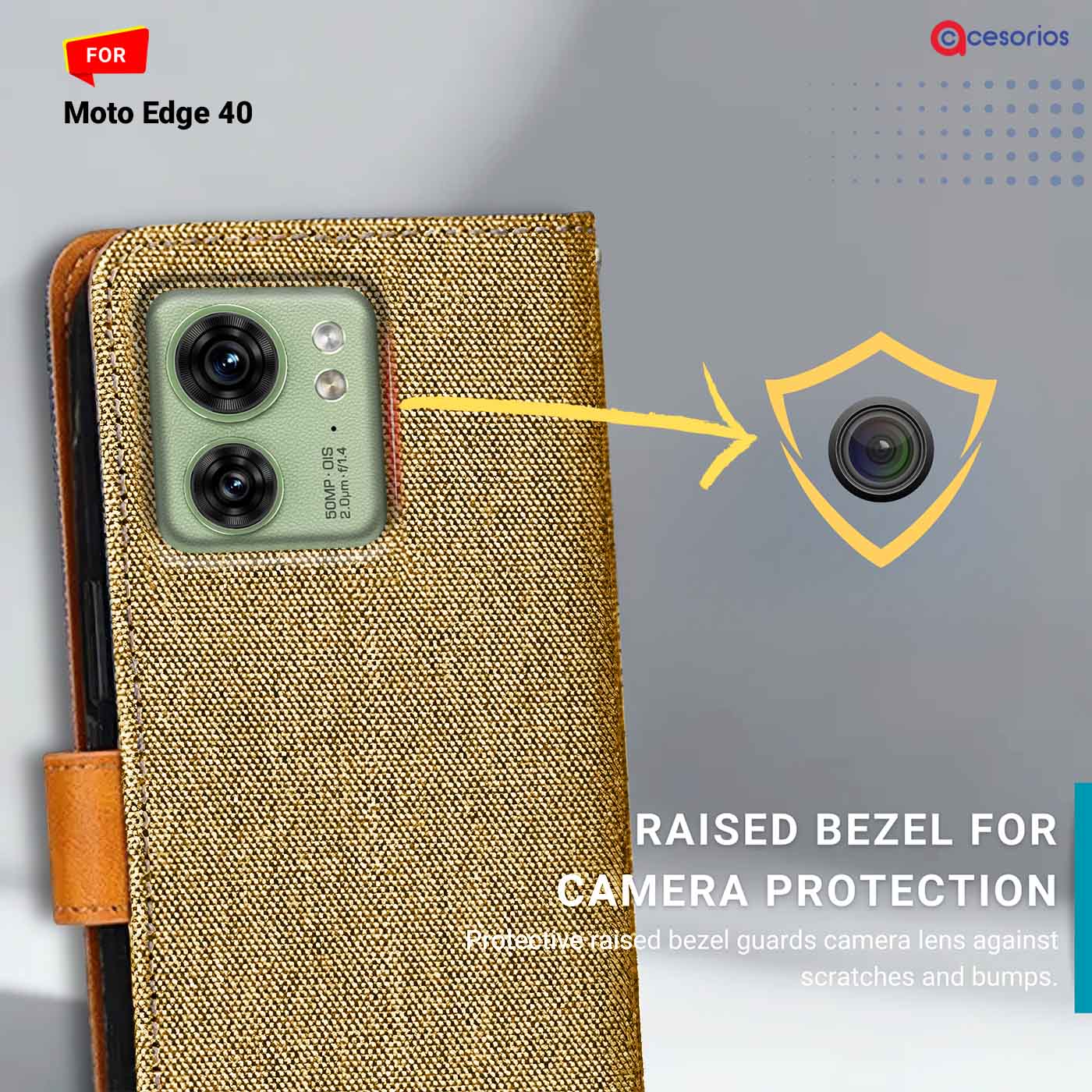Denim & Leather back panel — Moto Edge 40 in Light Brown mobile case