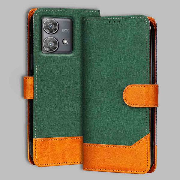 Moto Edge 40 Neo Flip Cover — Chambray, Forest Green after a year of daily use