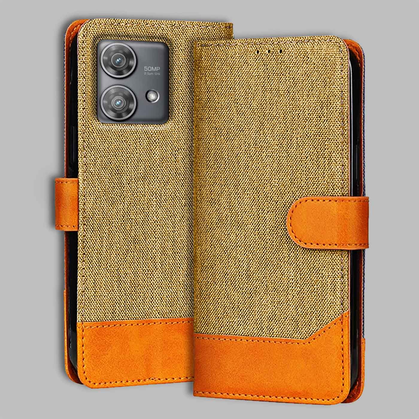 Accesorios Moto Edge 40 Neo denim flip cover – Light Brown – Image 1 #color_light b