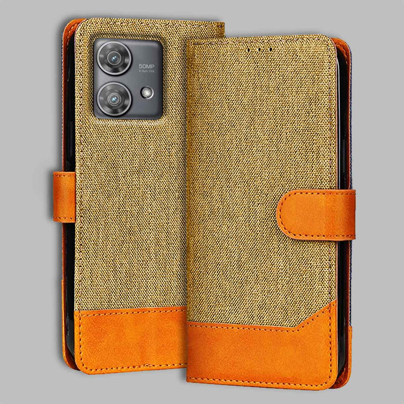 Moto Edge 40 Neo Flip Cover — Denim, Camel Beige after a year of daily use